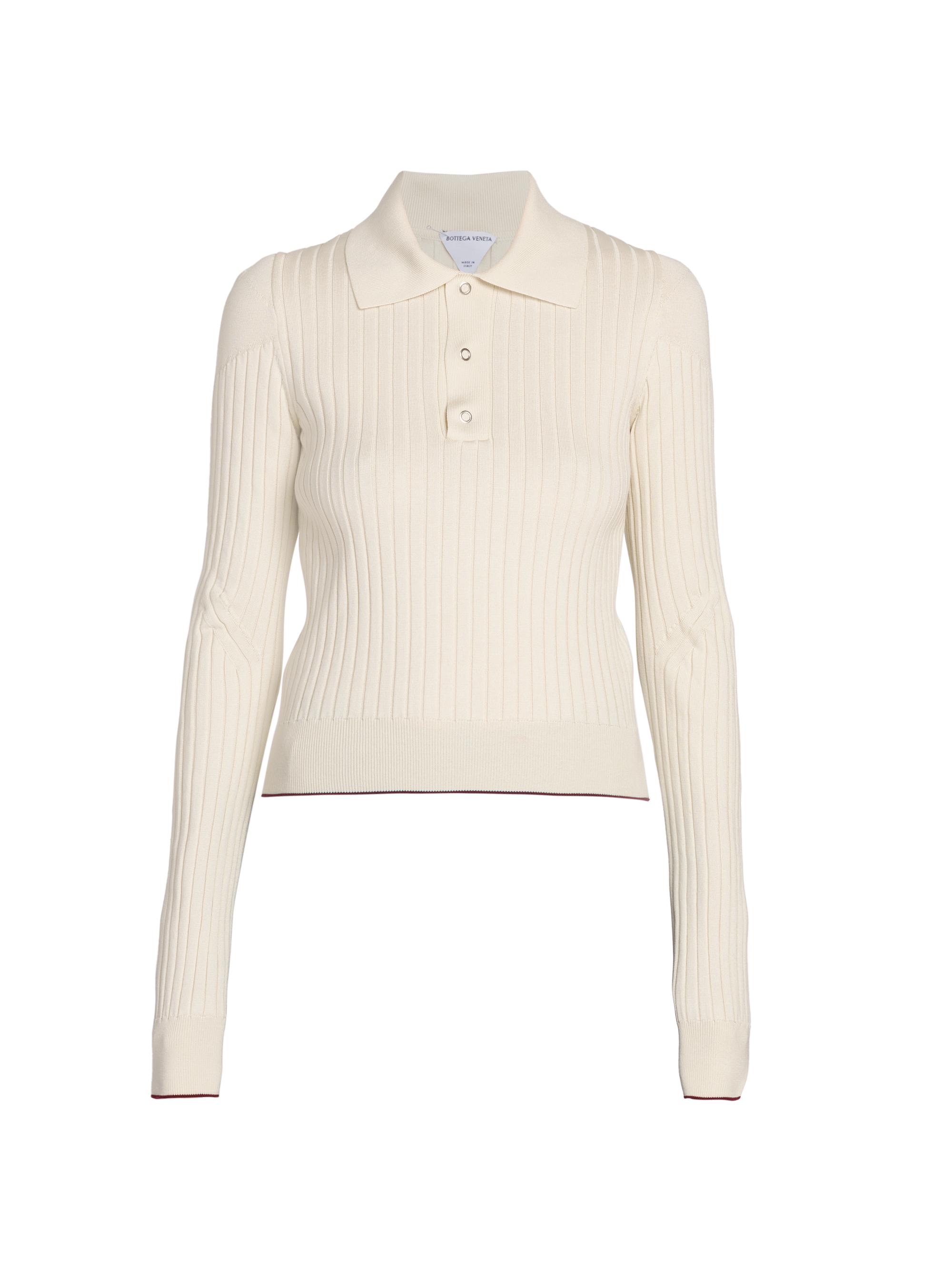 Bottega Veneta Women's Ribbed-Knit Polo Sweater - Bone