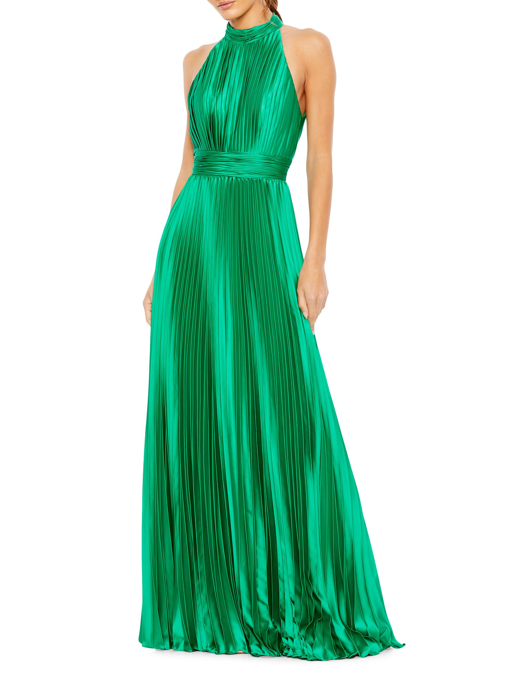 Mac Duggal Women's Pleated Satin Halter Gown - Spring Green