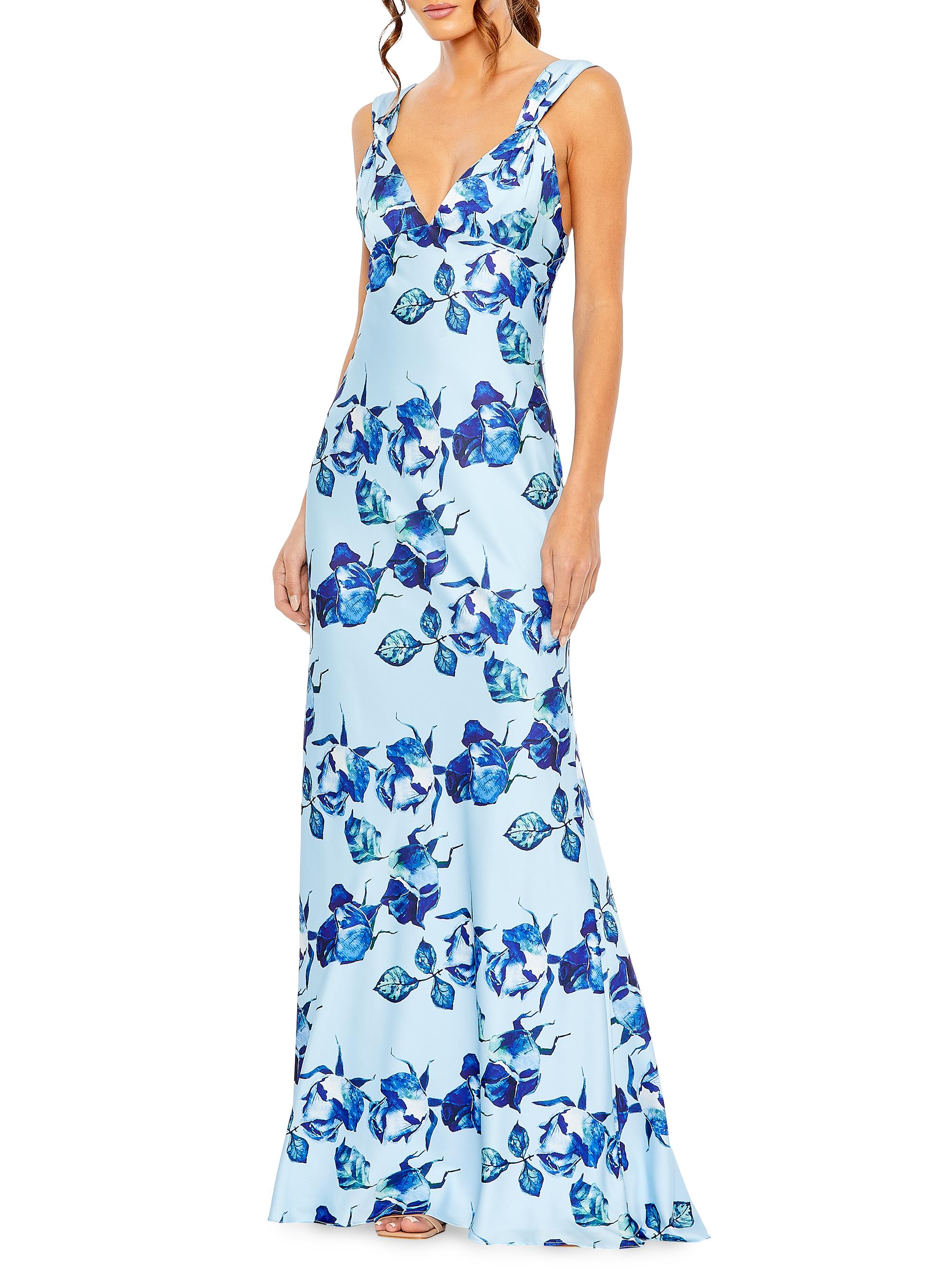 Mac Duggal Women's Floral Satin Slip Gown - Blue Multi