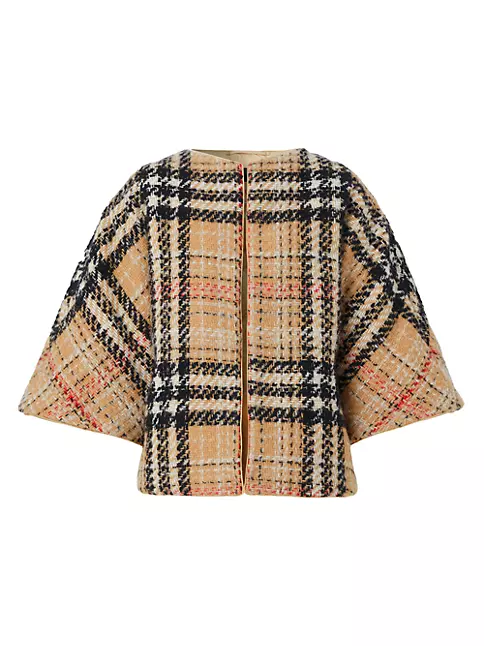 Shop Burberry Exaggerated Check Cashmere & Silk Tweed Cape | Saks