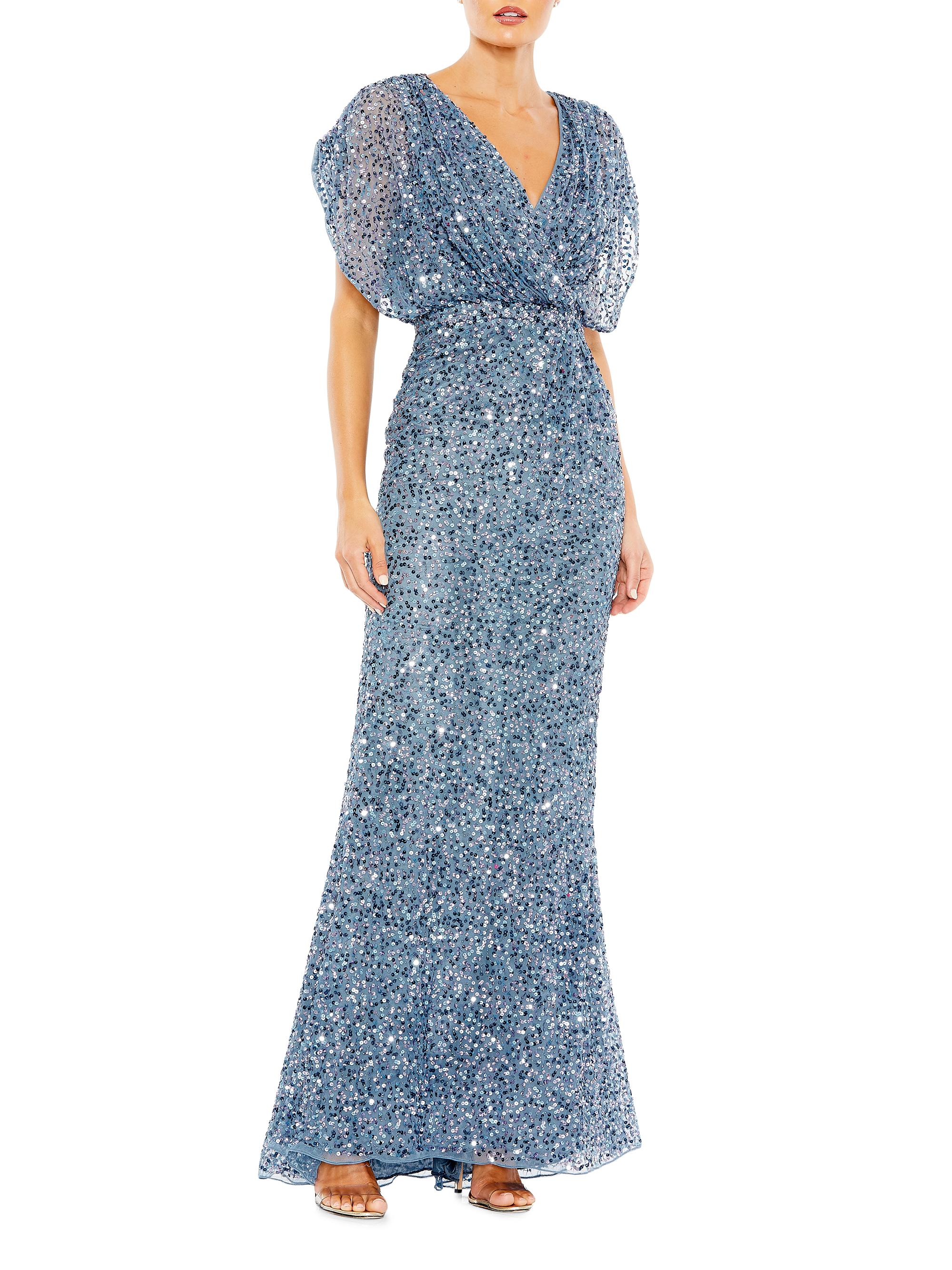 blouson evening dress Tea Length Mesh Sequin Blouson Dress – S.L. Fashions main image 0
