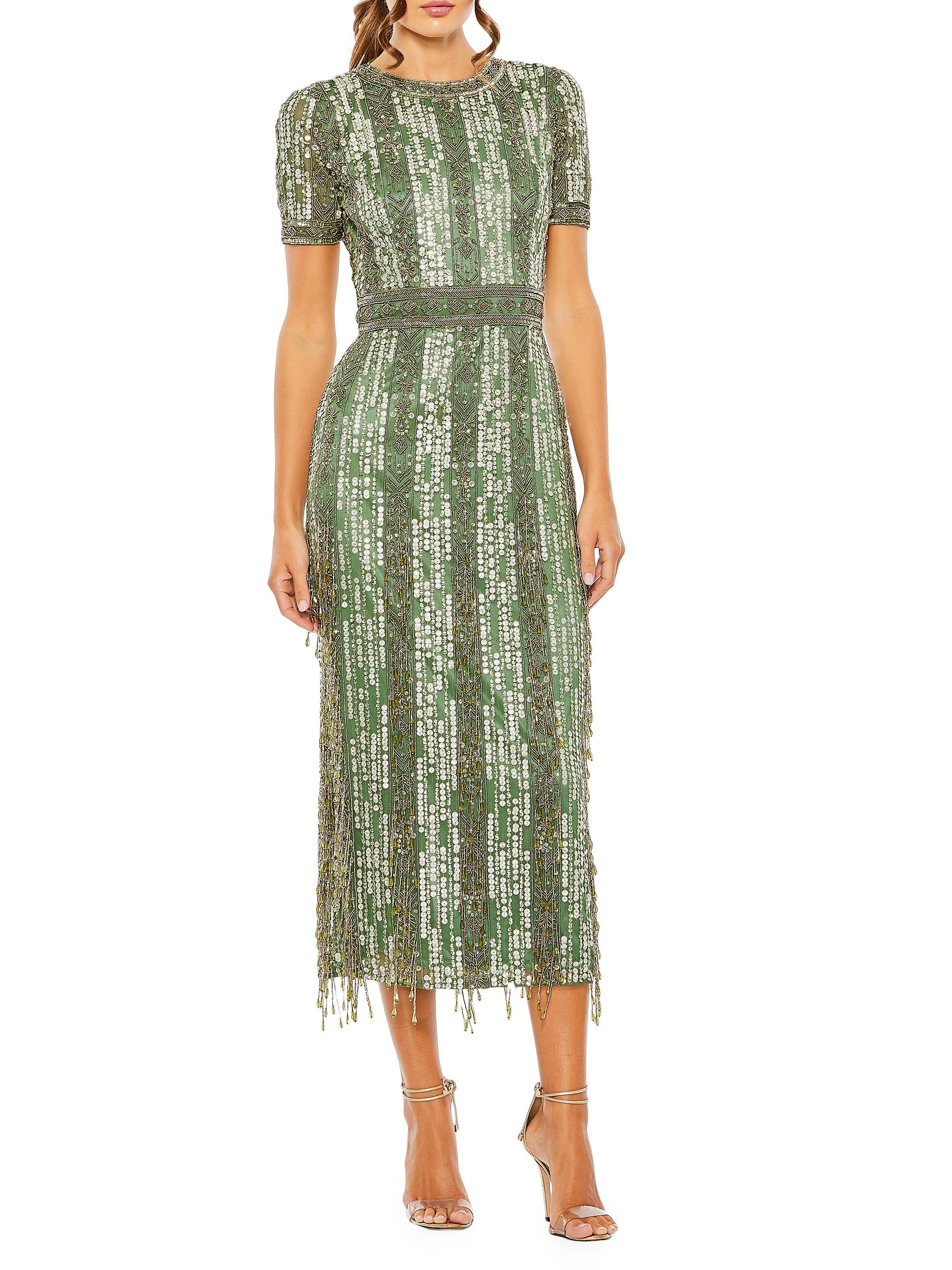 Mac Duggal Women's Cocktail Geometric Beaded Midi-Dress - Sage