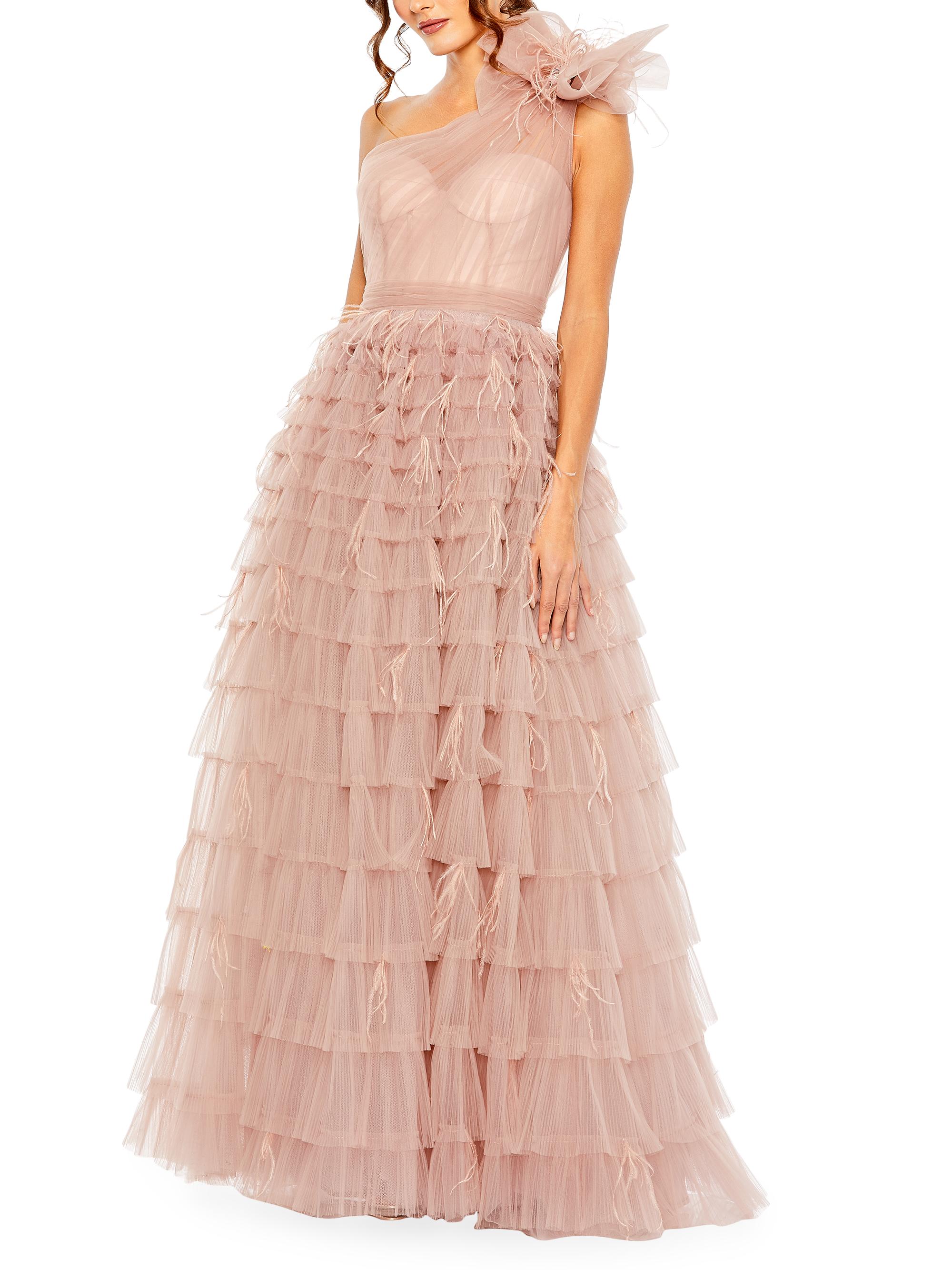 Mac Duggal Women's One-Shoulder Feathered Tulle Gown - Dusty Rose