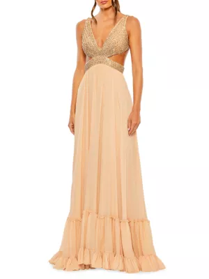 Mac Duggal Women's Prom Embellished Chiffon Gown - Gold