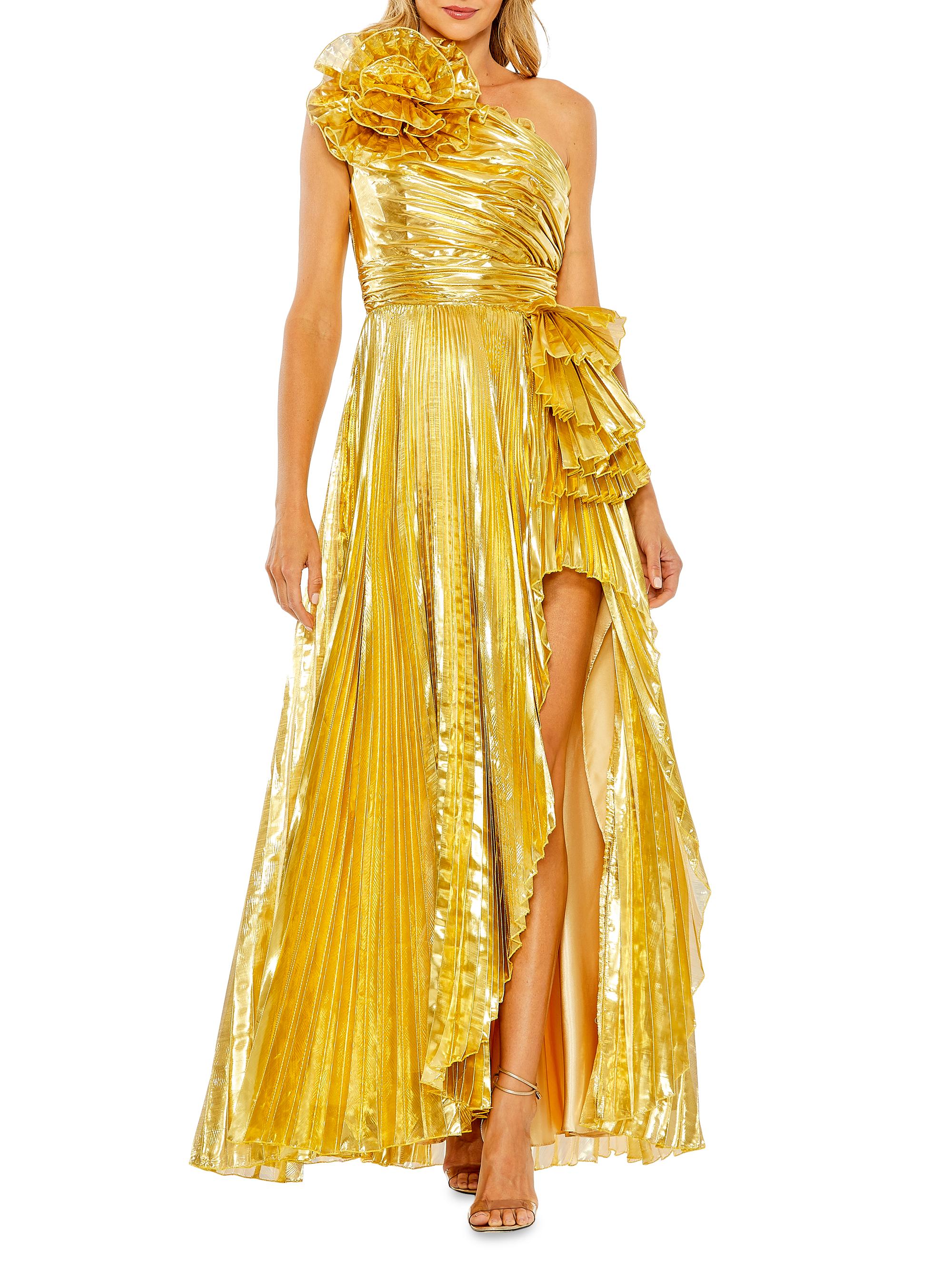 Mac Duggal Women's One-Shoulder Pleated Gown - Gold
