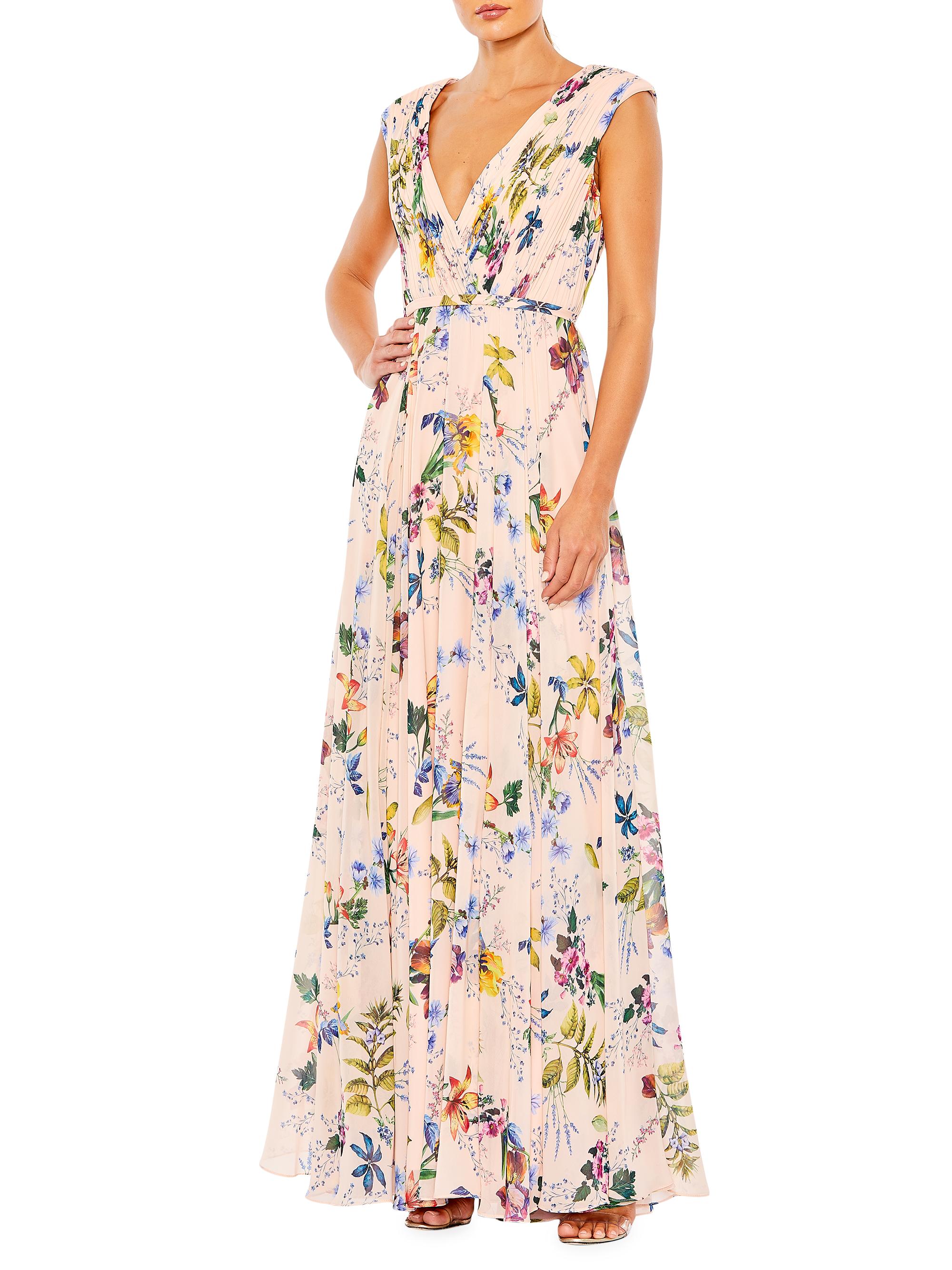 Mac Duggal Women's Pleated Floral A-Line Gown - Pink Multi