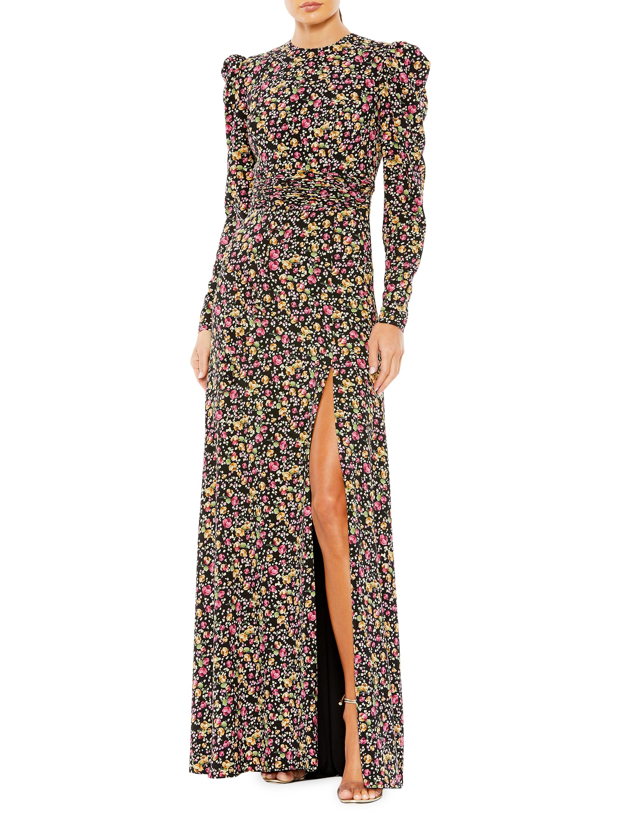 Mac Duggal Women's Puff-Sleeve Floor-Length Gown - Black Multi