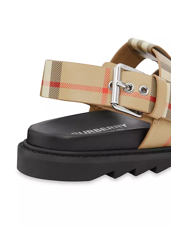 Shop Burberry Leather Archive Check Sandals