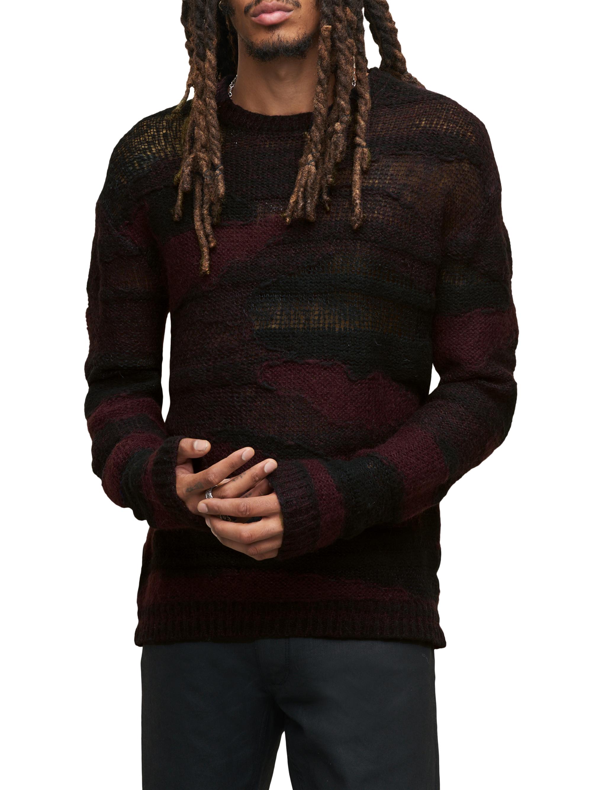 John Varvatos Stripe Wool-Blend Openwork Crewneck Sweater | Saks