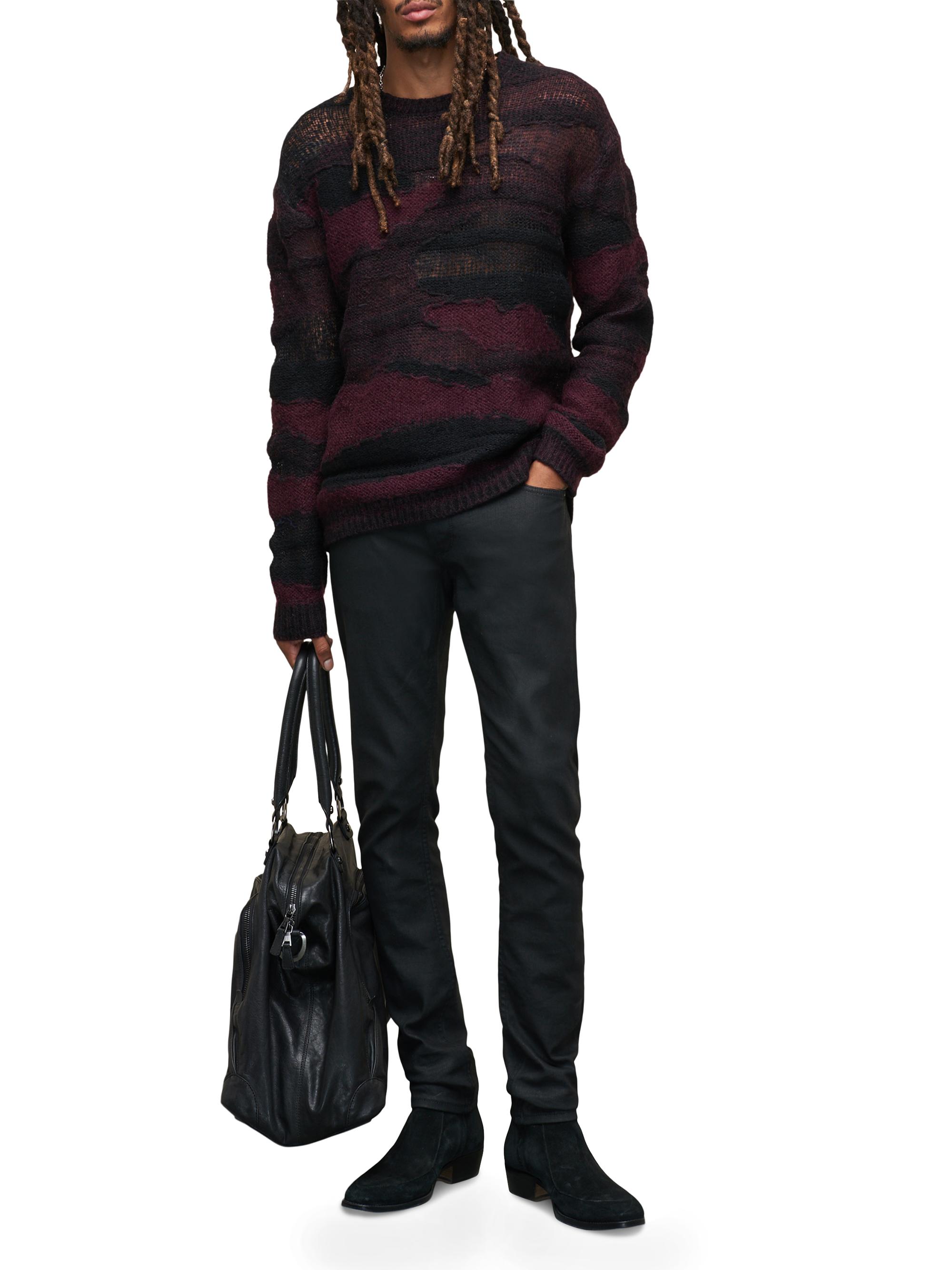 John Varvatos Stripe Wool-Blend Openwork Crewneck Sweater | Saks