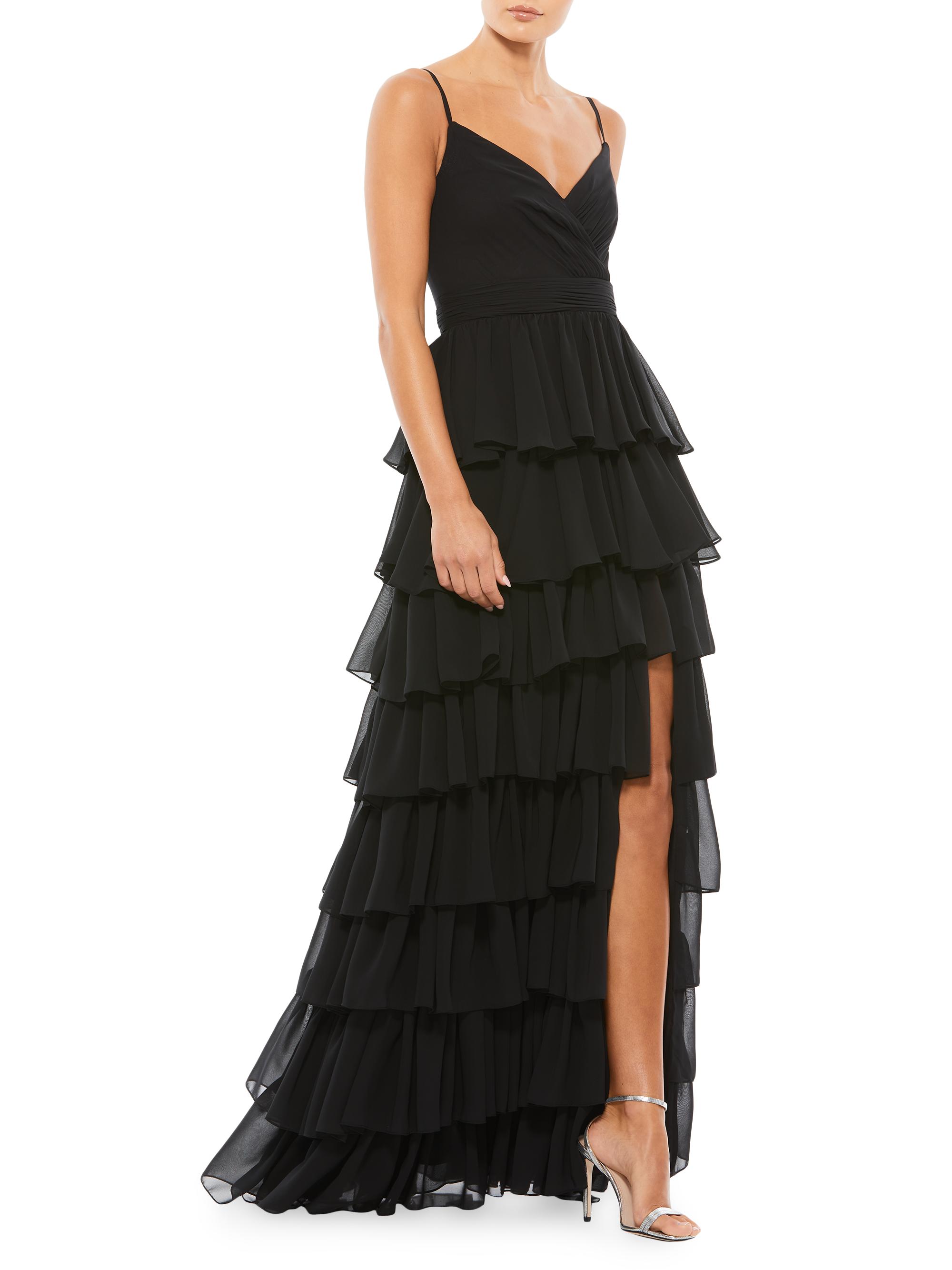 Mac Duggal Women's Ieena Sleeveless Tiered Ruffle Gown - Black