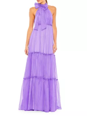 Mac Duggal Women's Tie-Neck Tiered Halter Gown - Orchid
