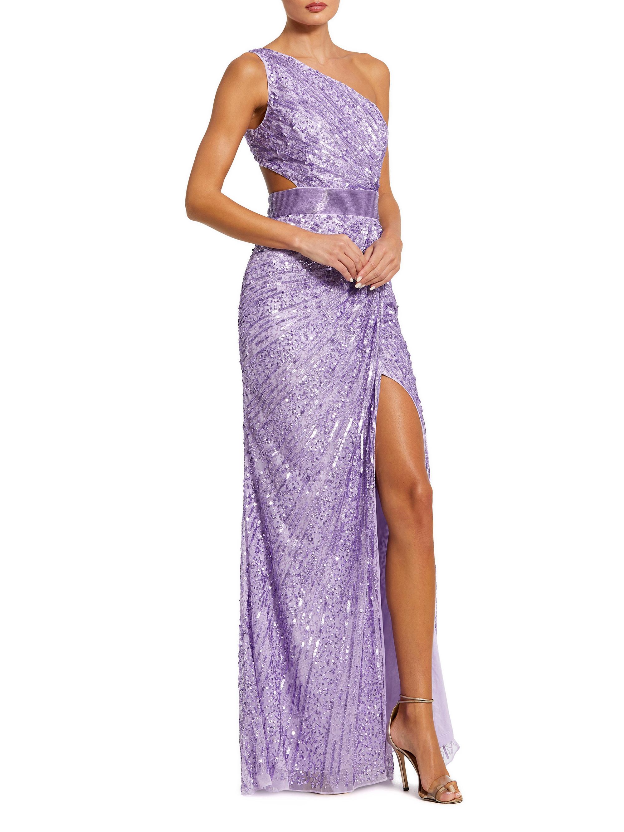 Mac Duggal Women's Sequined One-Shoulder Lace-Up Gown - Lilac