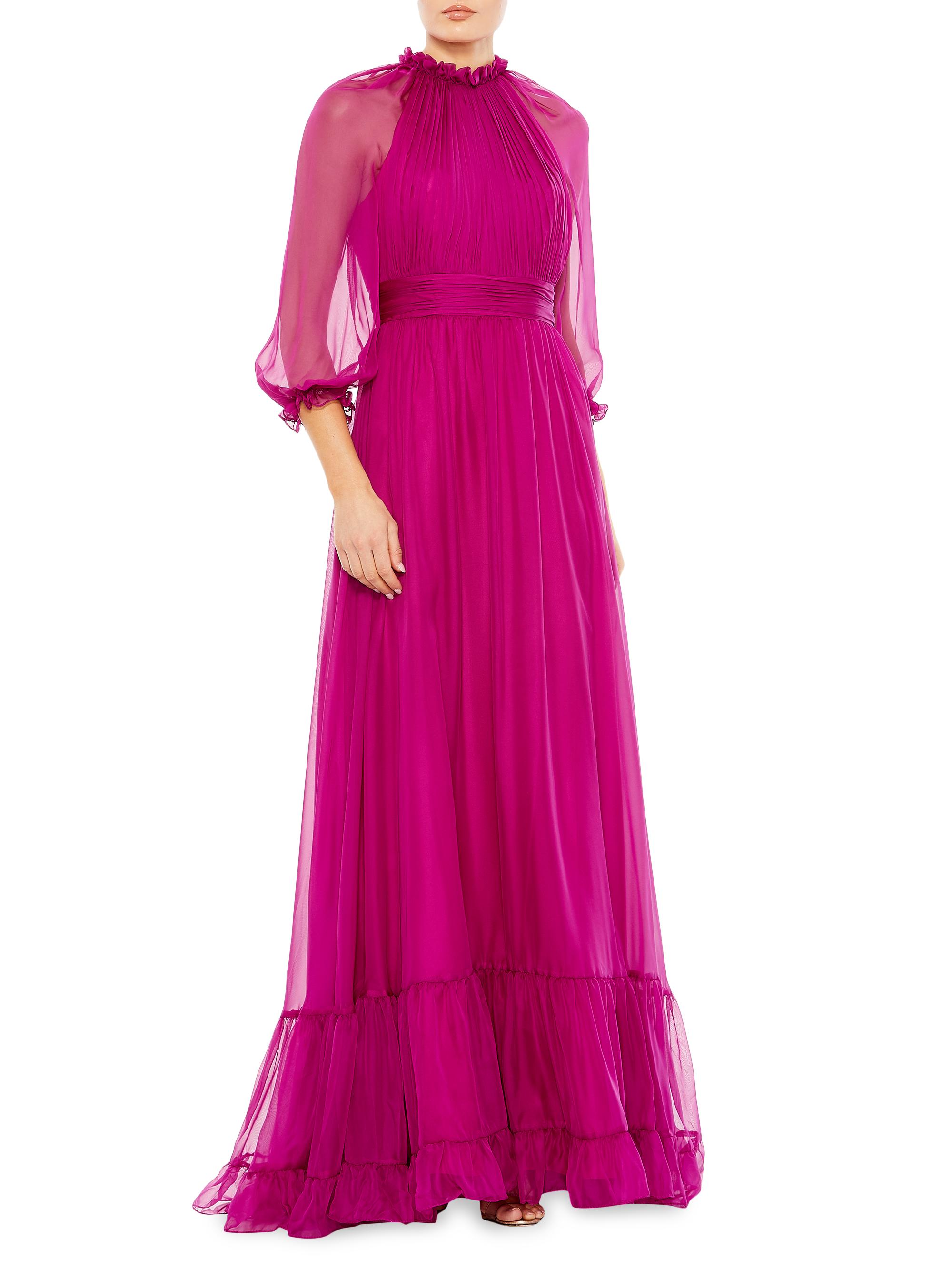 Mac Duggal Women's Ruffled Raglan-Sleeve Chiffon Gown - Magenta
