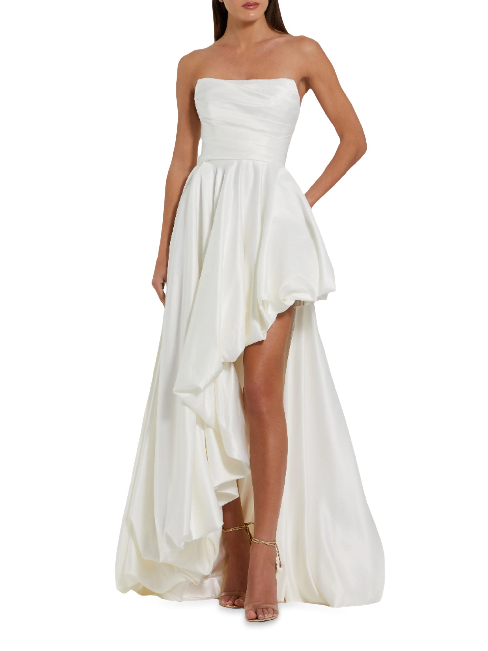 Mac Duggal Women's Strapless High-Low Satin Gown - White
