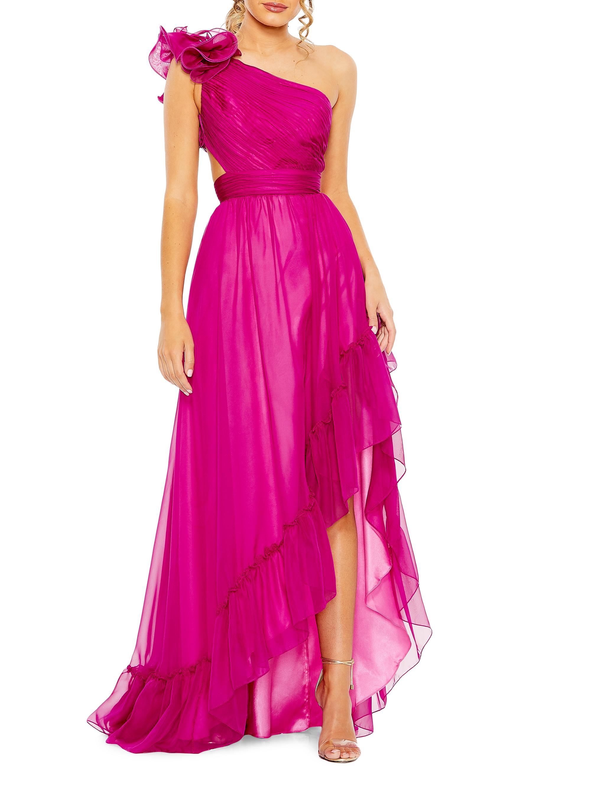 Mac Duggal Women's One-Shoulder Asymmetric Chiffon Gown - Magenta