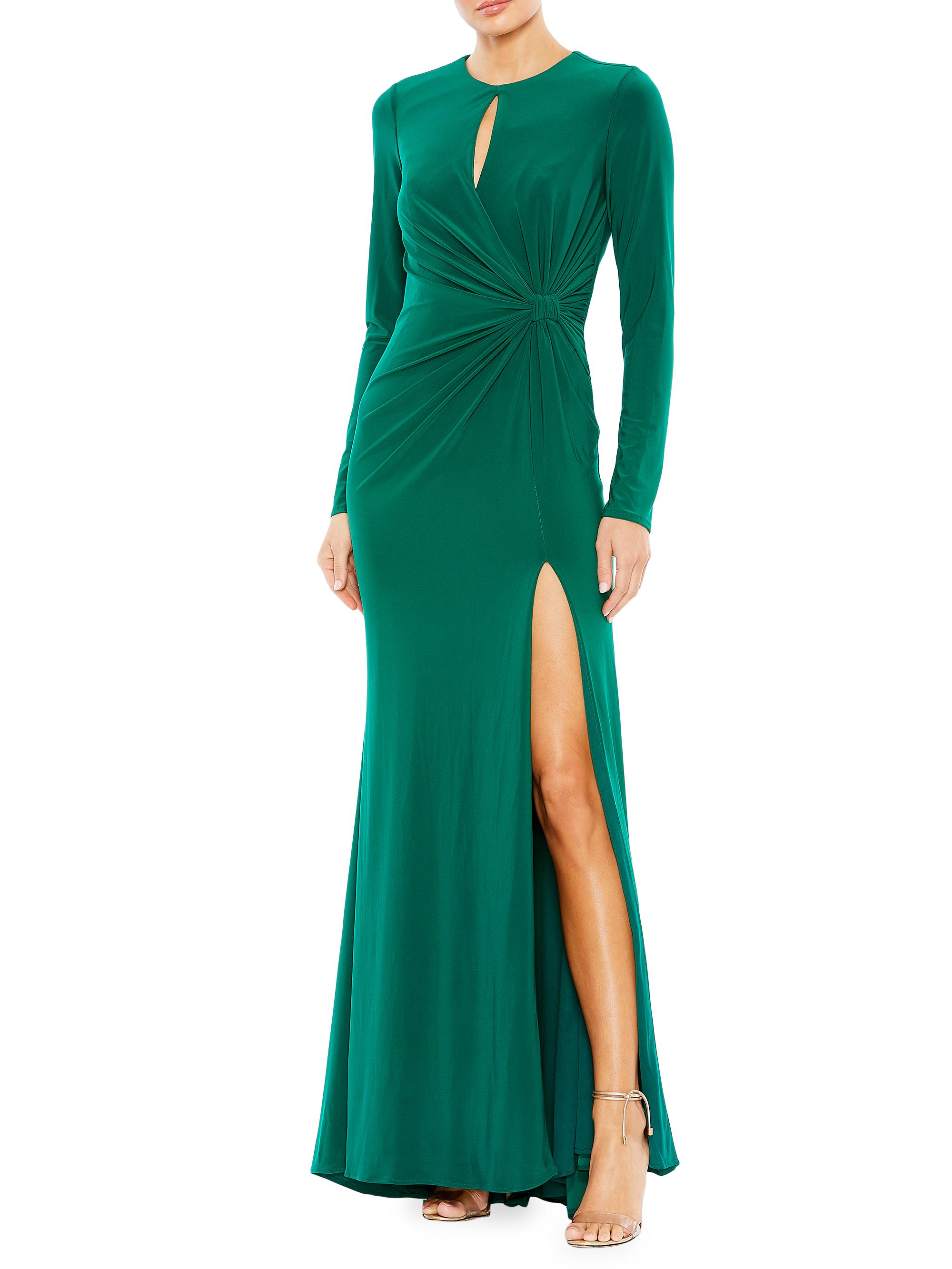 Mac Duggal Women's Long-Sleeve Draped Keyhole Gown - Emerald