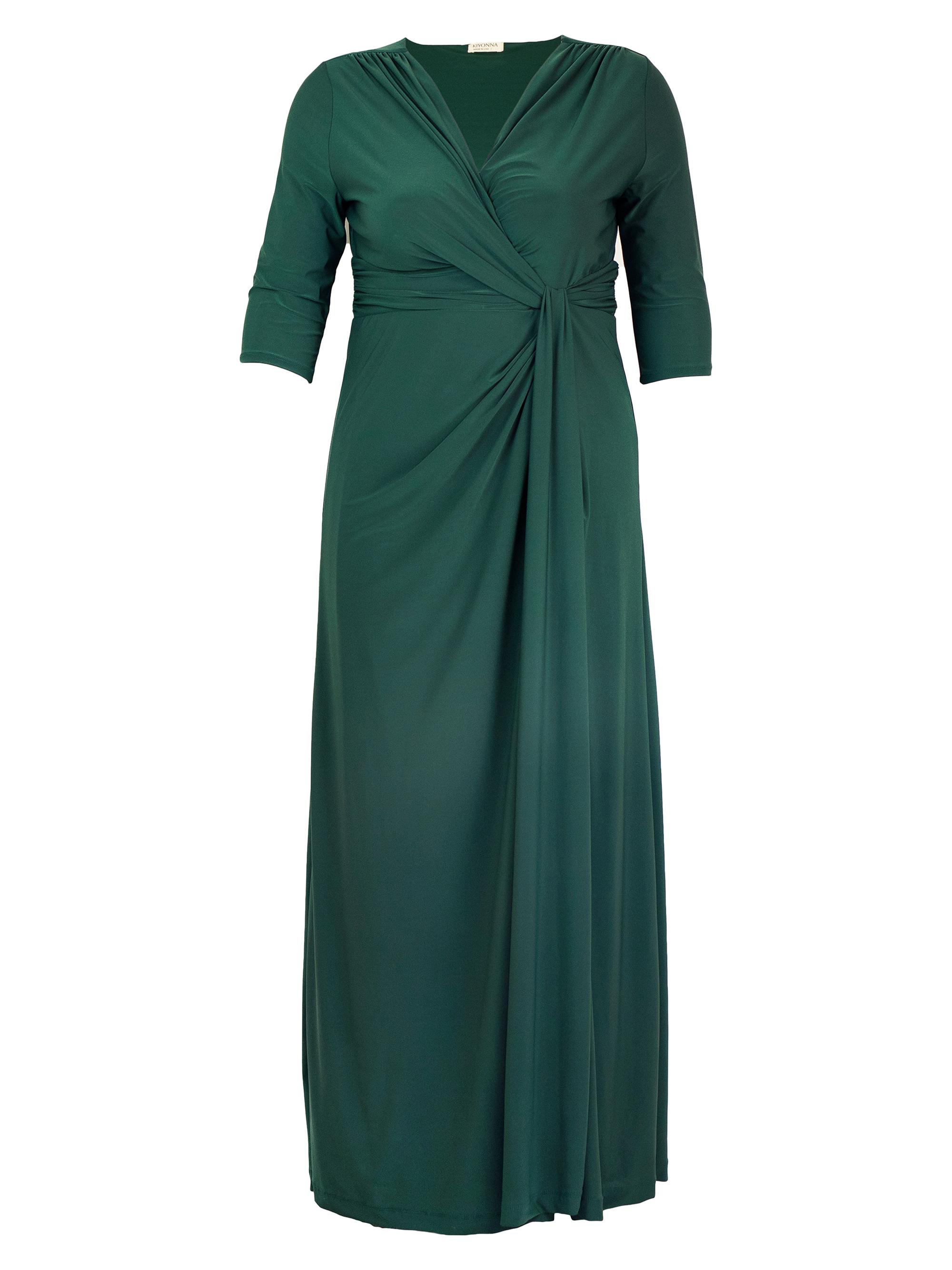 Kiyonna Women's Plus Size Romanced By Moonlight Jersey Wrap-Effect Gown - Hunter Green