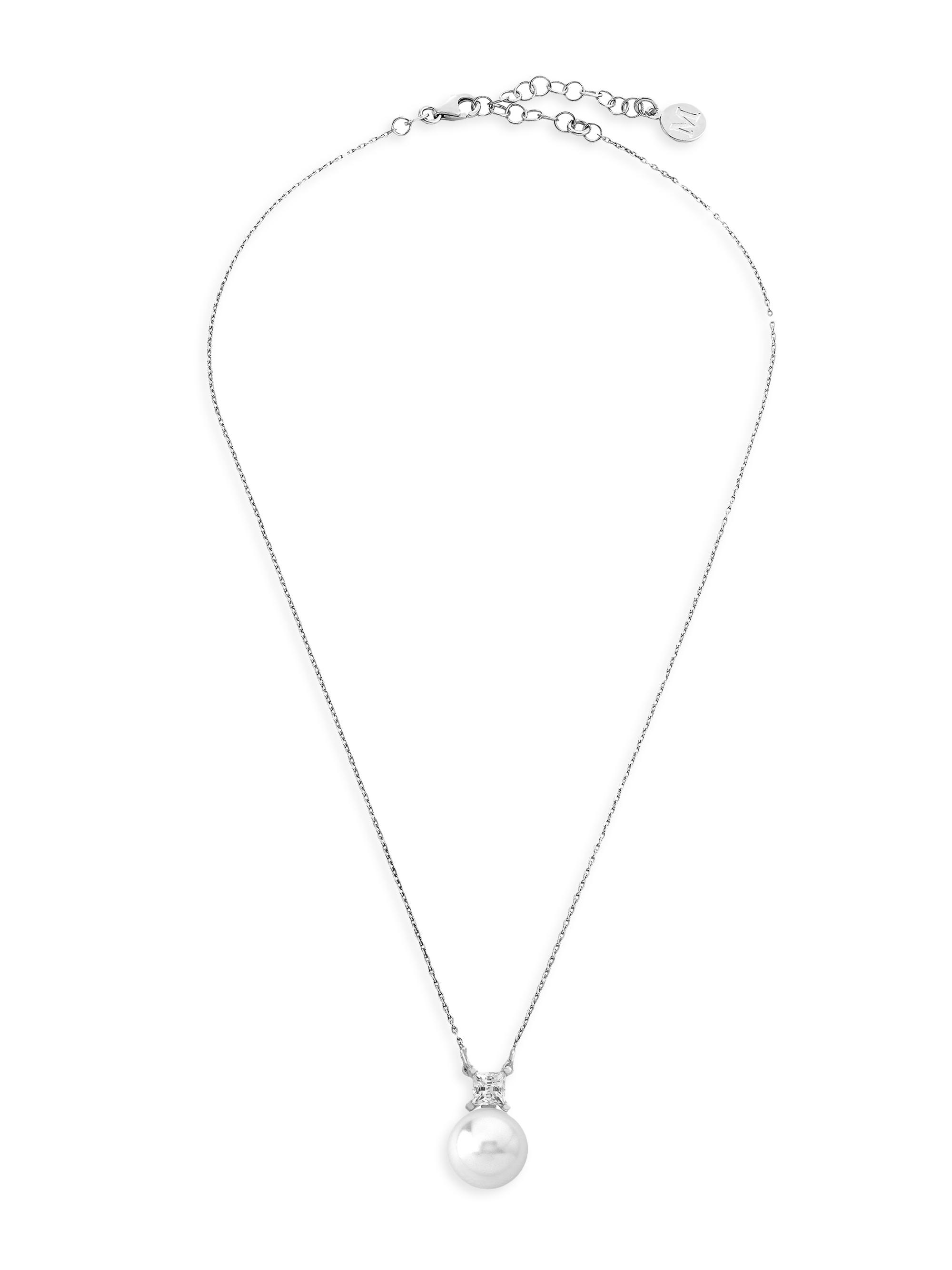 Majorica Women's Selene Rhodium-Plated, Lab-Grown Pearl & Cubic Zirconia Pendant Necklace - Pearl