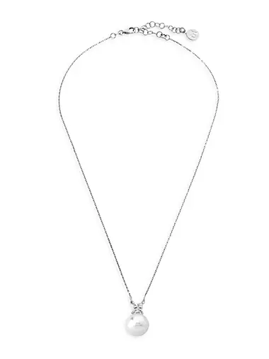 Selene Rhodium-Plated, Lab-Grown Pearl & Cubic Zirconia Pendant Necklace