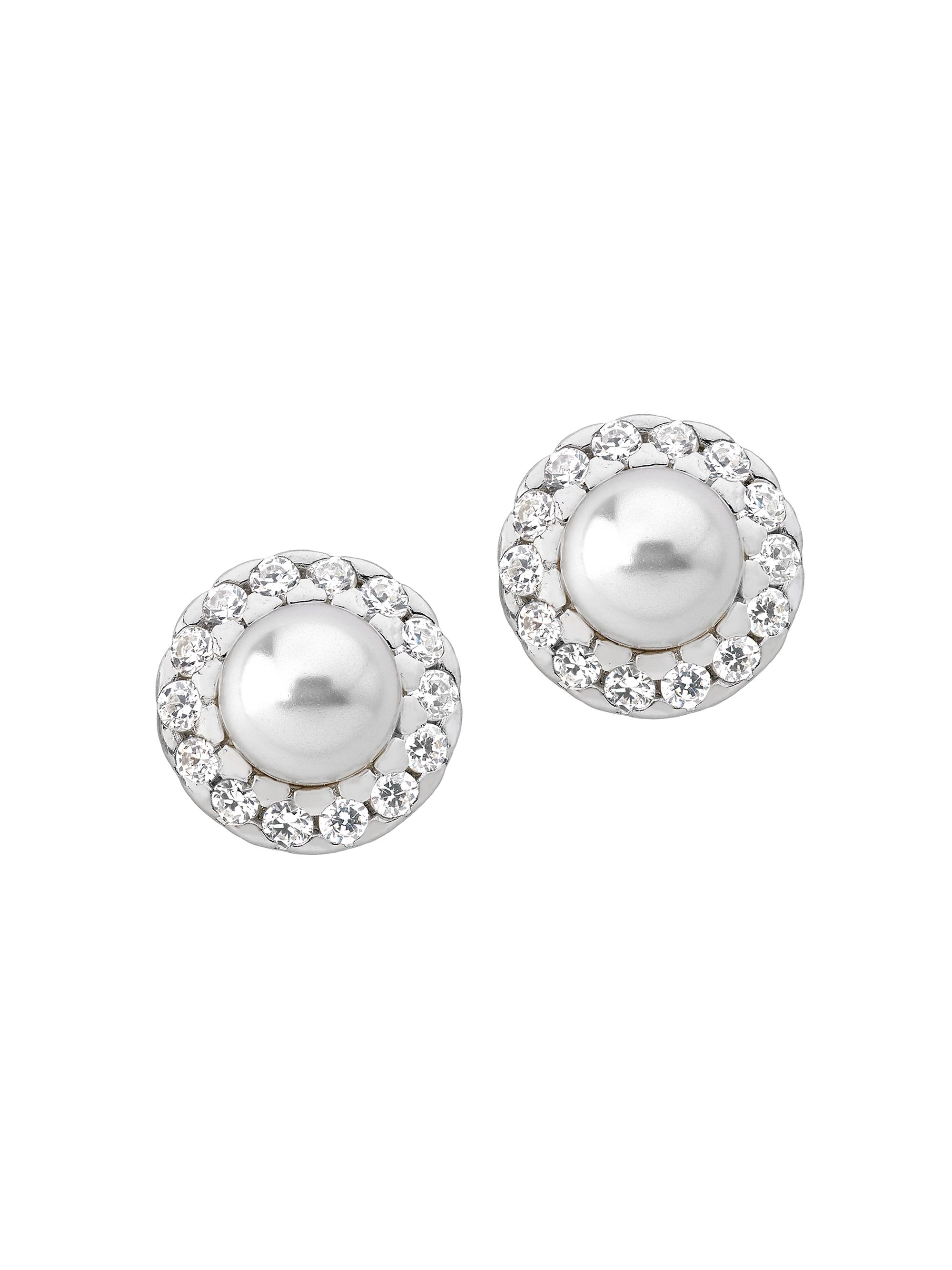Majorica Women's Cometa Rhodium-Plate, Crystal & Faux Pearl Stud Earrings - Pearl