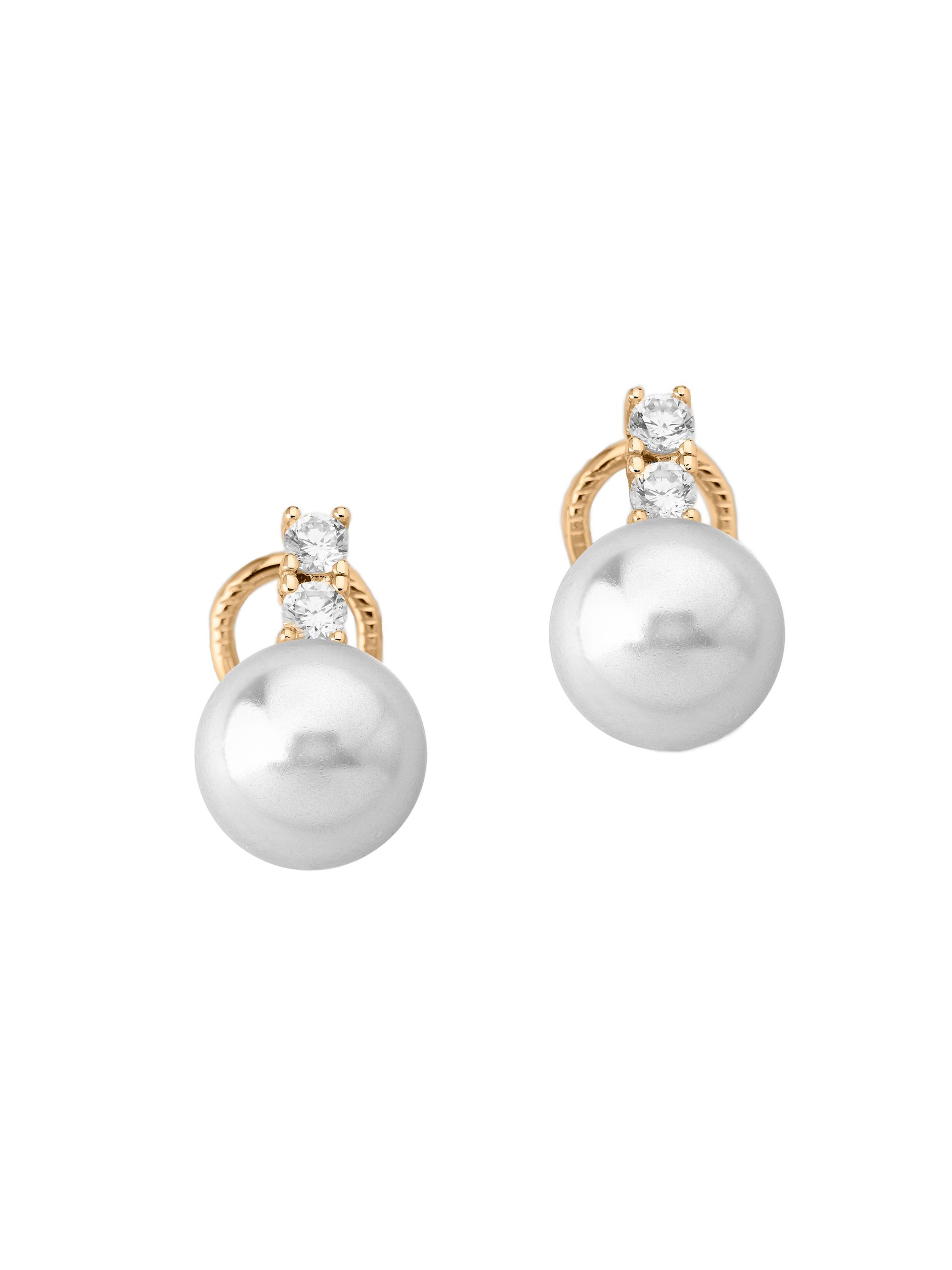 Majorica Women's Selene 18K Gold-Plated Silver, Cubic Zirconia & Faux White Pearl Omega Earrings - Pearl
