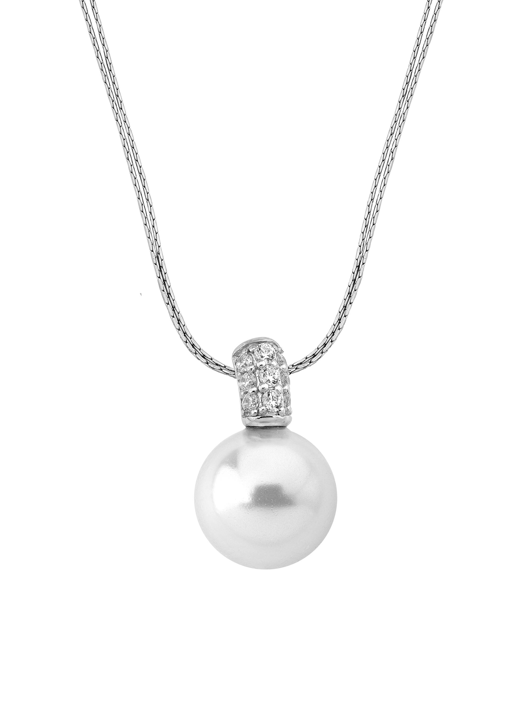 Majorica Women's Exquisite Rhodium-Plate, Crystal & Faux Pearl Pendant Necklace - Pearl