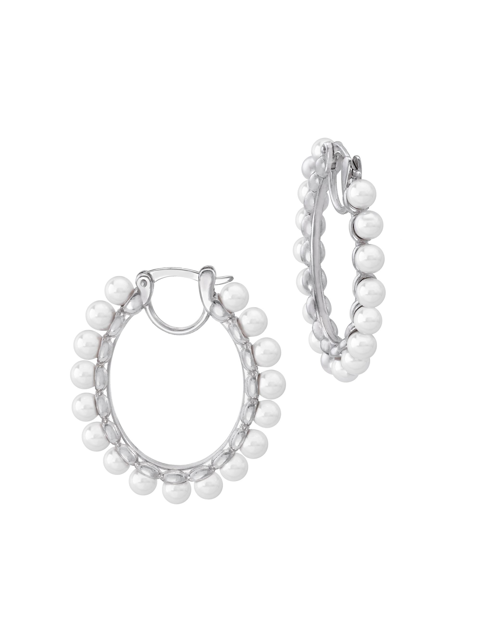 Majorica Women's Ada Rhodium-Plated Sterling Silver & 4MM Faux Pearl Hoop Earrings - Pearl
