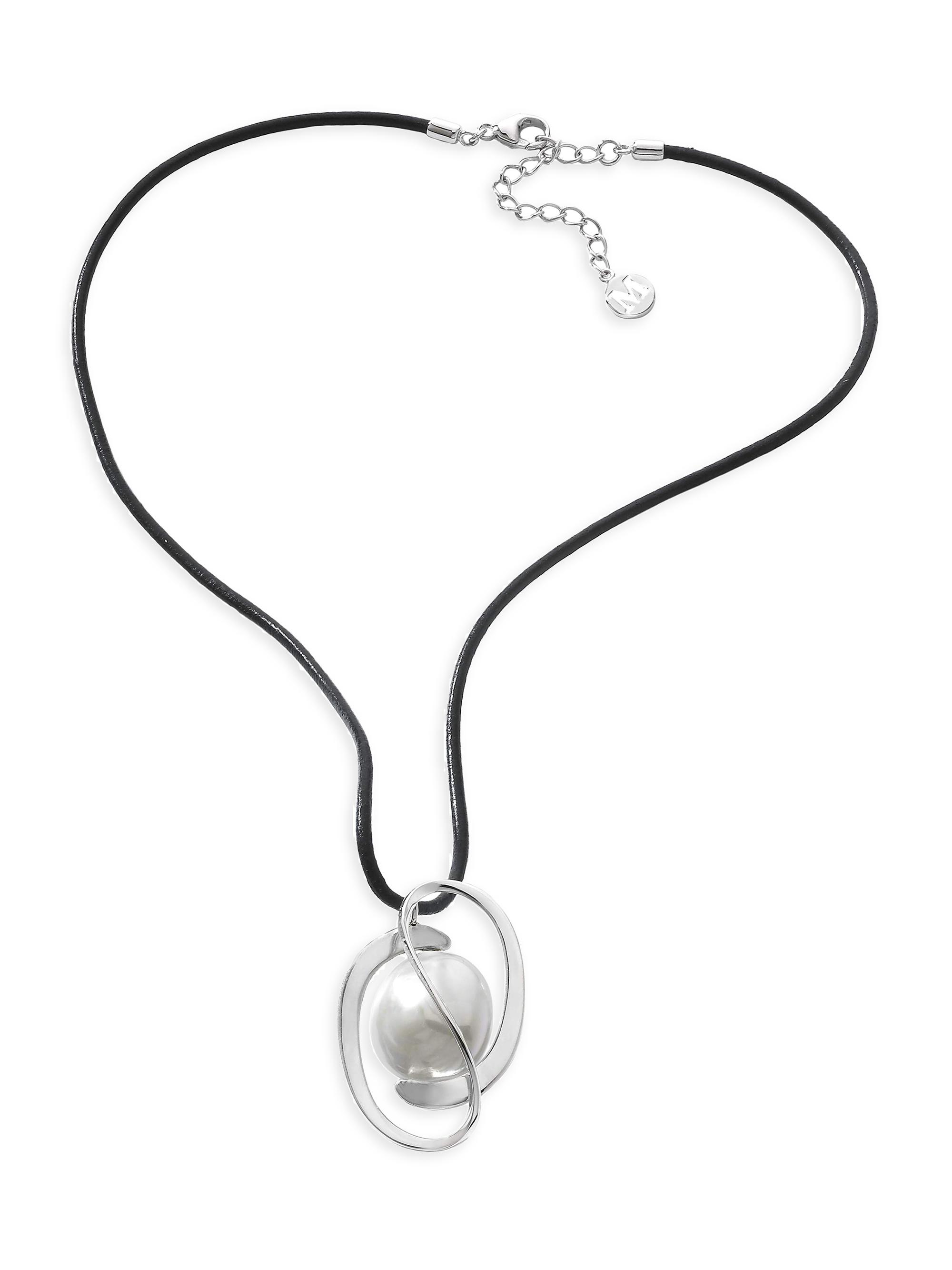 Majorica Women's Córcega Rhodium-Plate, Faux Pearl & Leather Pendant Necklace - Pearl