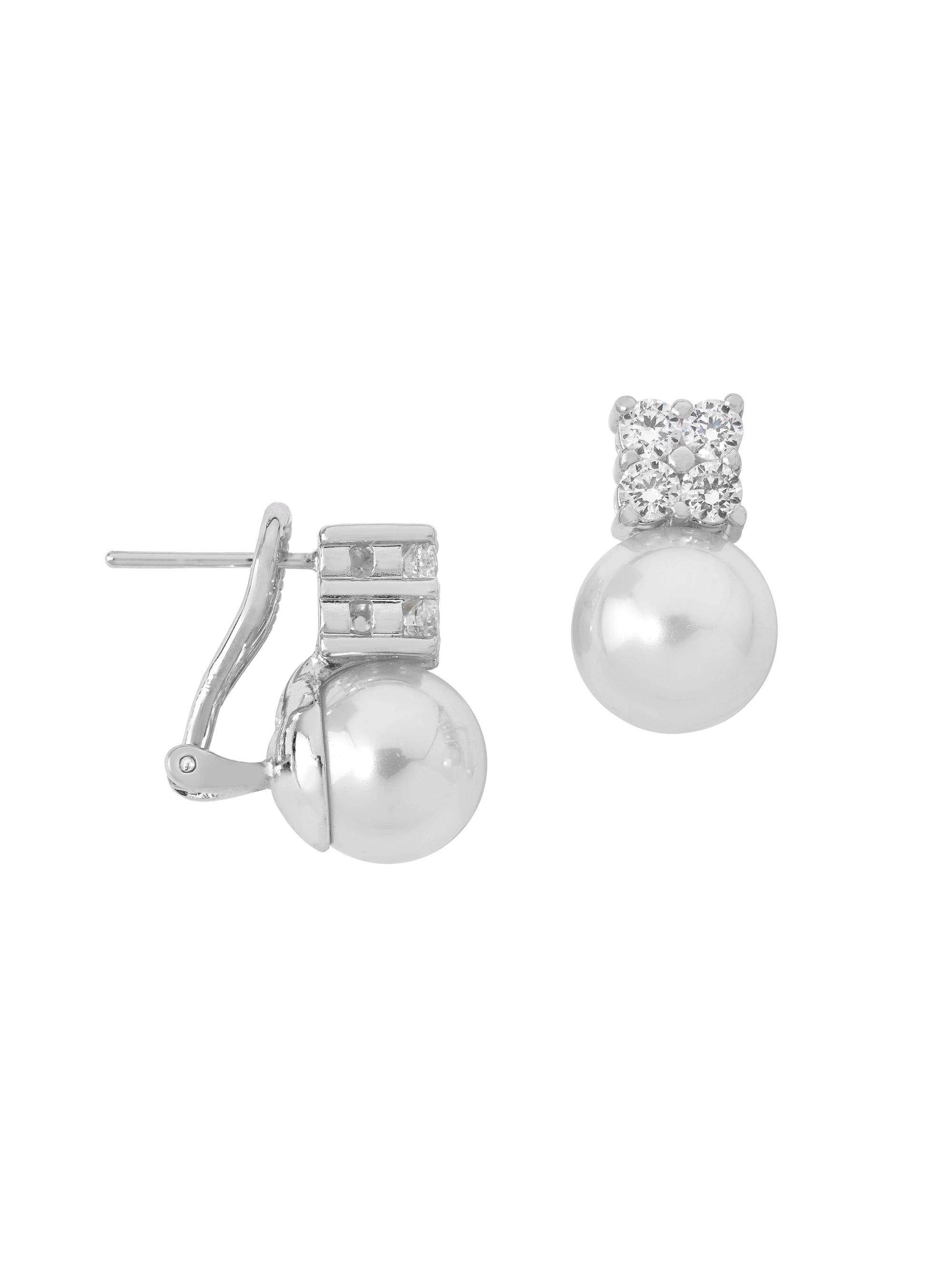 Majorica Women's Selene Timeless Rhodium-Plated Silver & Faux Pearl Omega Earrings - Pearl