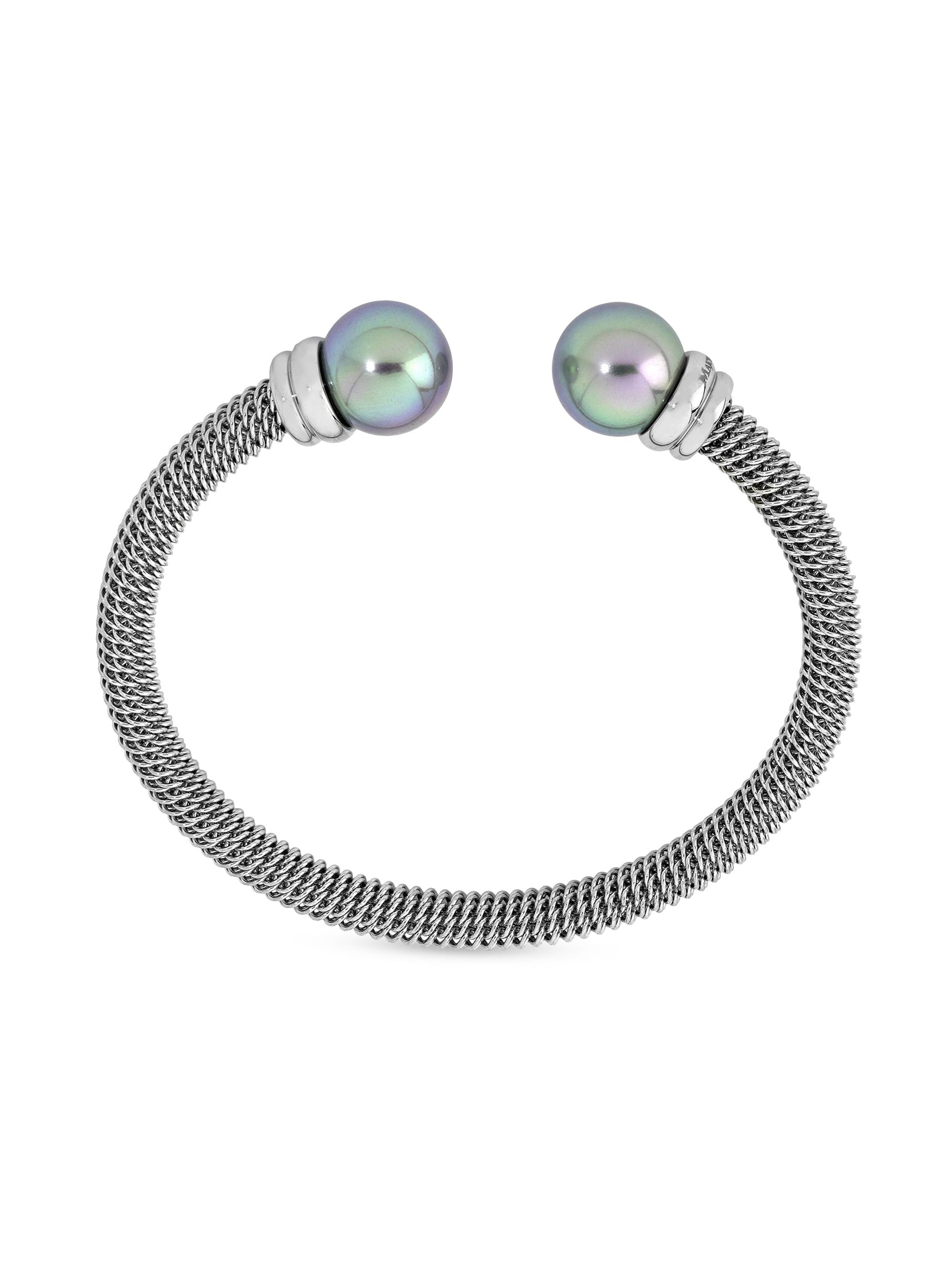 Majorica Women's Tender Stainless Steel Mesh & Lab-Grown Pearl Bangle - Pearl