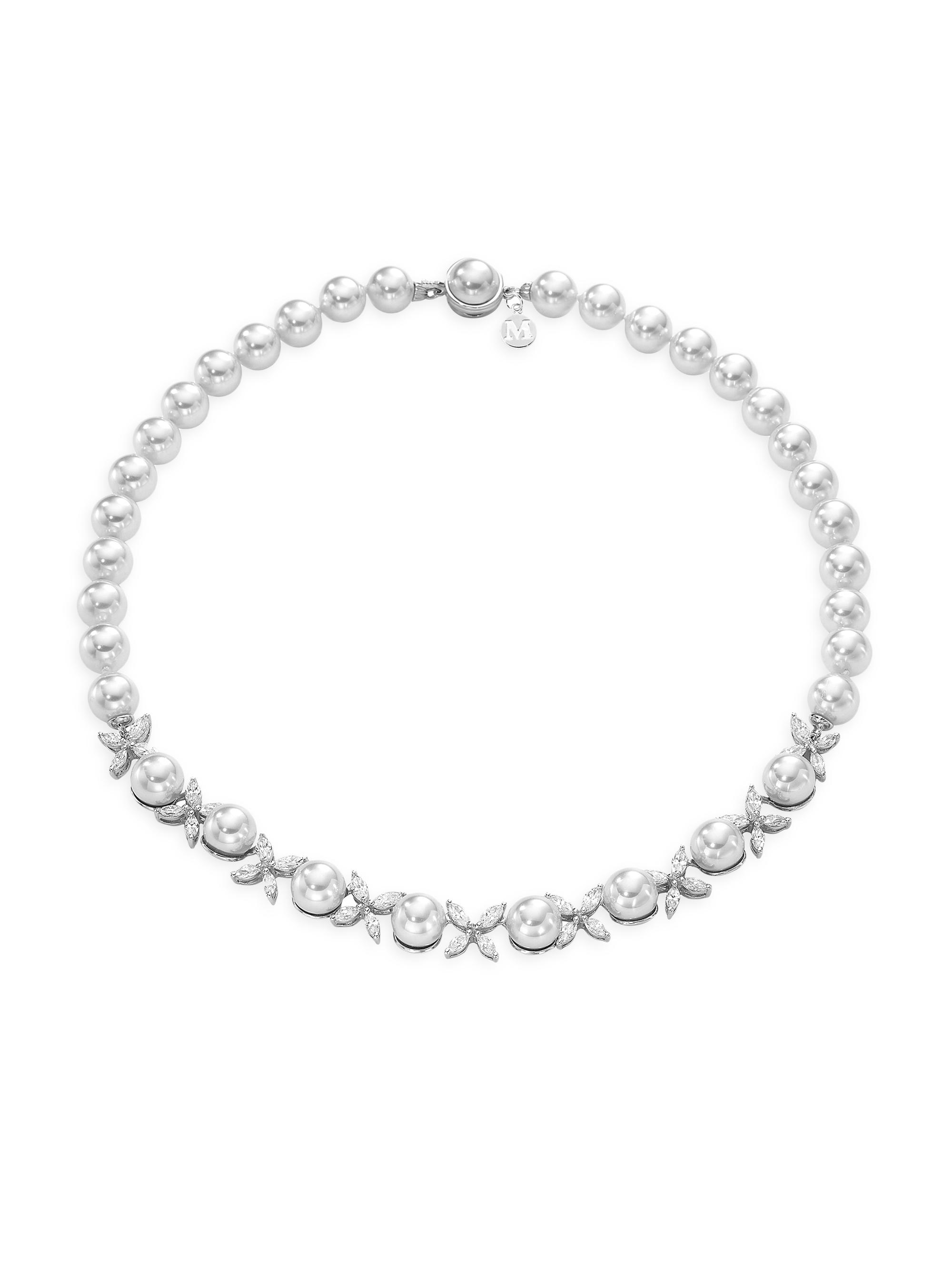 Majorica Women's Venus Rhodium-Plated, Lab-Grown Pearls & Cubic Zirconia Necklace - Pearl