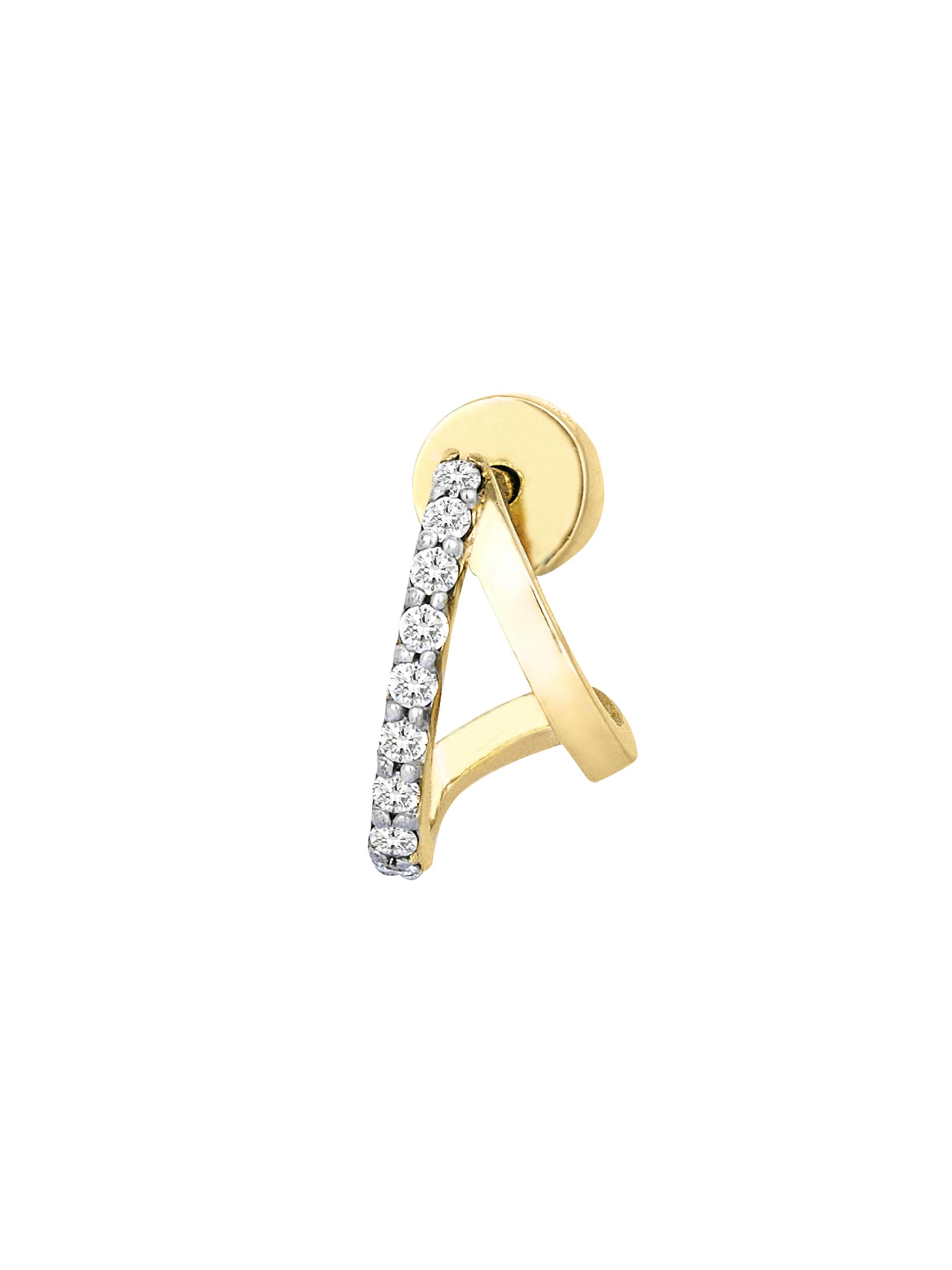 Her Story Women's Mini 14K-Yellow-Gold & 0.15 TCW Diamond Single Double-Hoop Single Earring - Yellow Gold