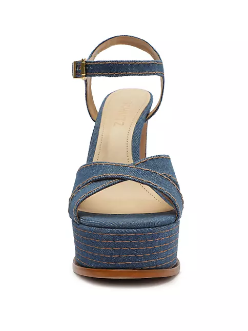 Louis Vuitton Denim Leather Sandals Wedge size 40