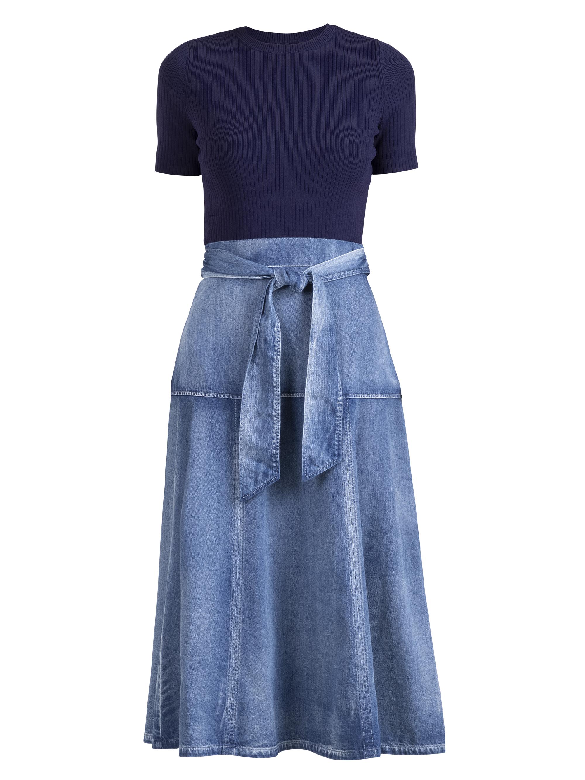 Shoshanna Women's Ashton Mix Media Midi-Dress - Navy Denim