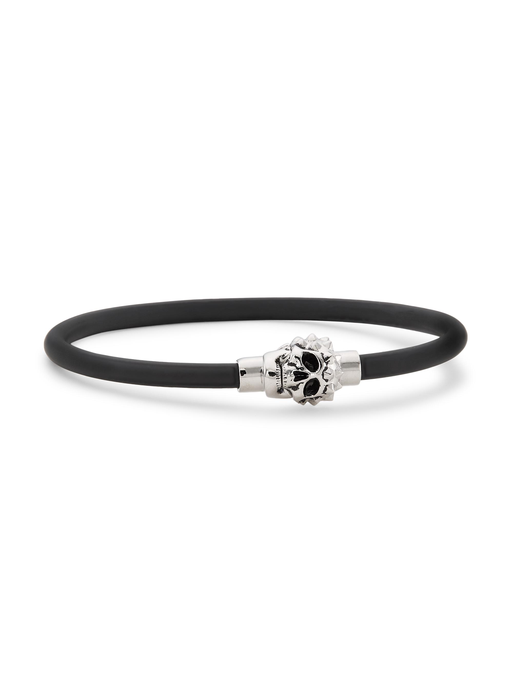 Shop Alexander McQueen Rubber-Cord Skull-Studded Bracelet | Saks 