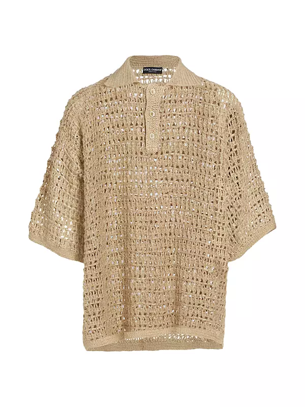 Shop Dolce&Gabbana Oversized Crocheted Linen Polo Shirt