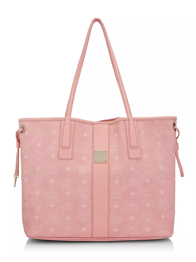 MCM Liz Visetos Soft Pink Printed Logo Reversible Shopping Bag One Shoulder  Tote