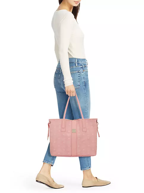 Mcm Medium Liz Reversible Shopper in Blossom Pink Visetos