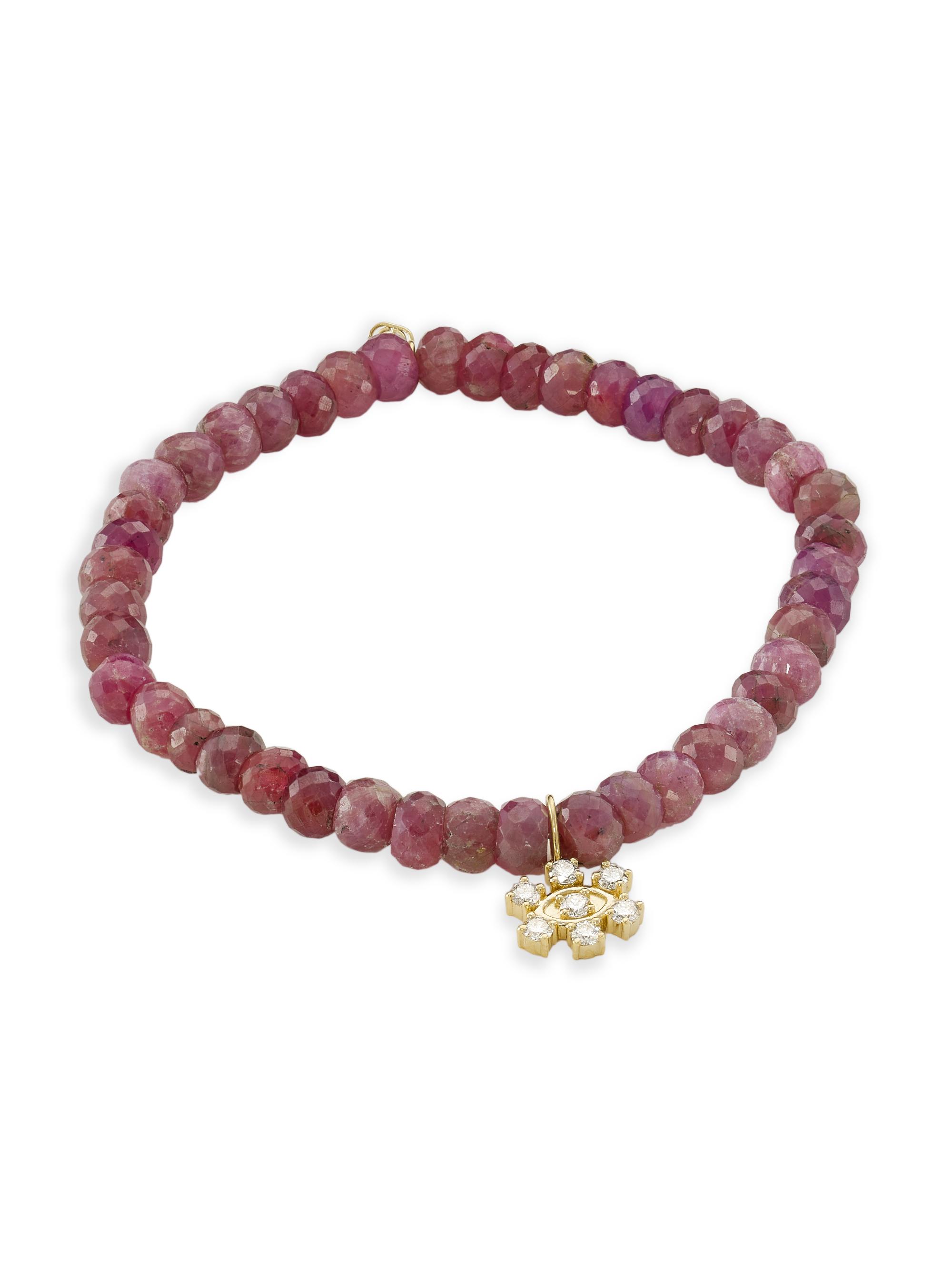 Sydney Evan Women's 14K Yellow Gold, Pink Sapphire, & 0.36 TCW Diamond Beaded Stretch Bracelet - Pink