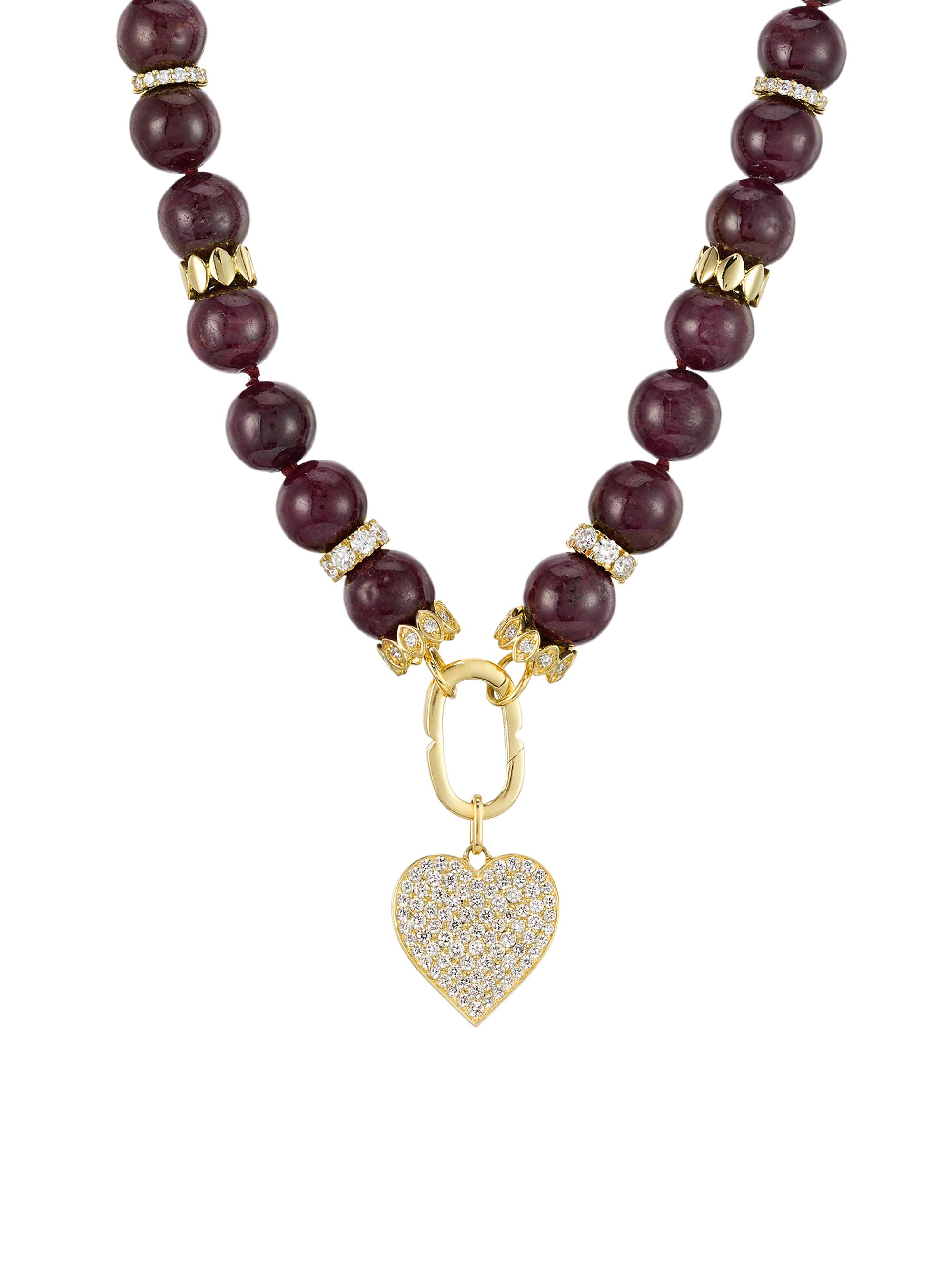 Sydney Evan Women's 14K Yellow Gold, Ruby & 3.27 TCW Diamond Beaded Heart Pendant Necklace - Ruby