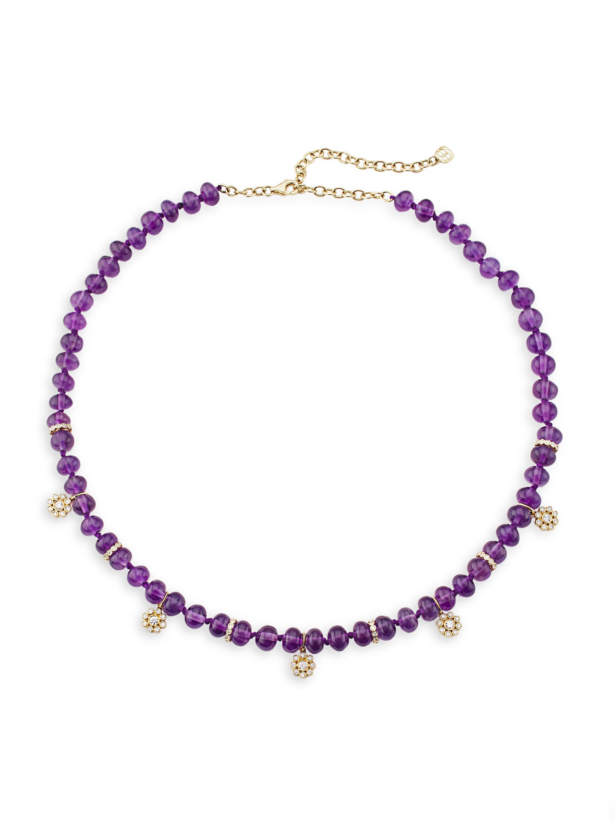 Sydney Evan Women's Daisy Beaded 14K Gold, Diamond & Amethyst Necklace - Amethyst