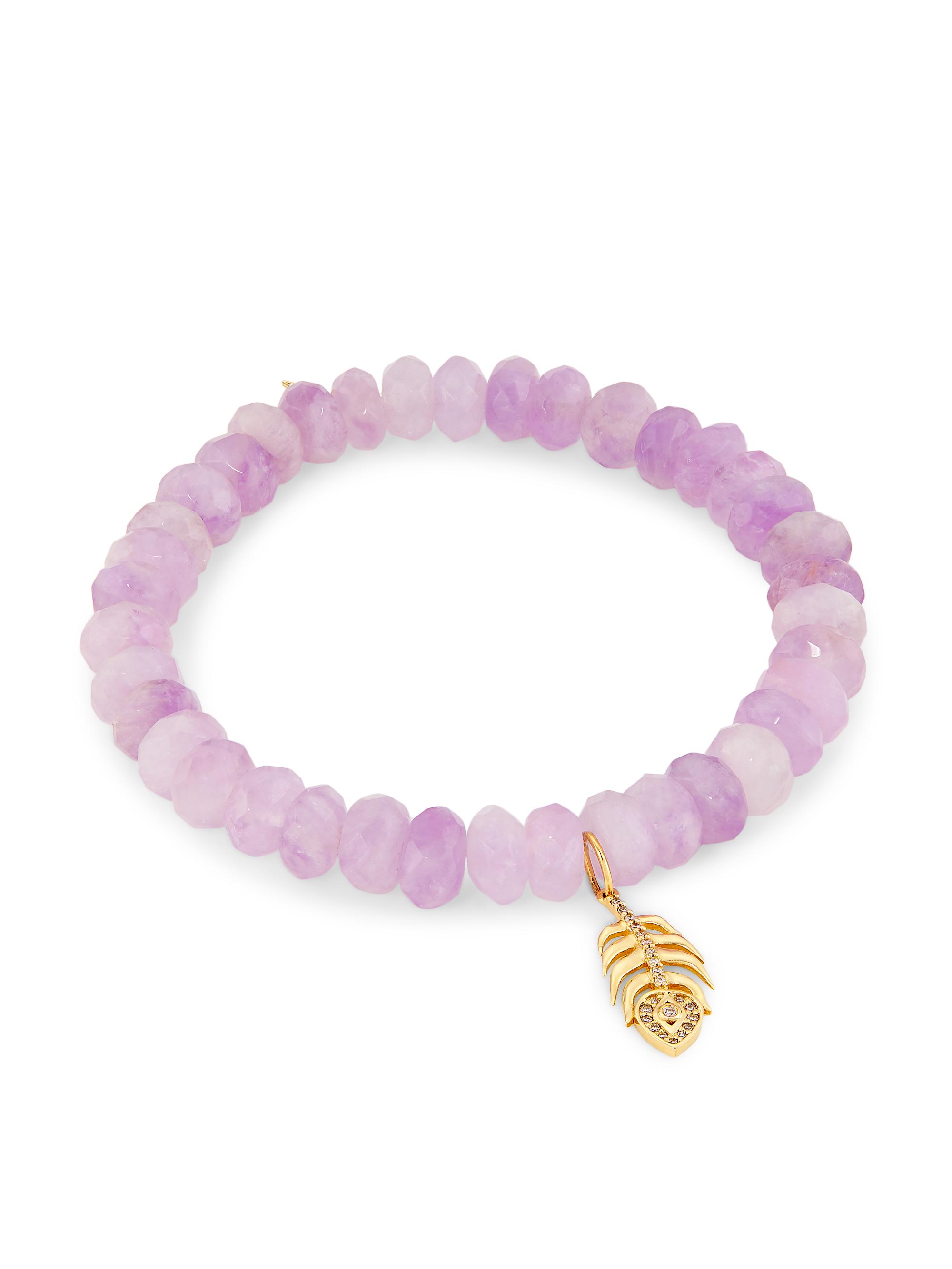 Sydney Evan Women's 14K Yellow Gold, 0.07 TCW Diamonds & Amethyst Beaded Bracelet - Lavender