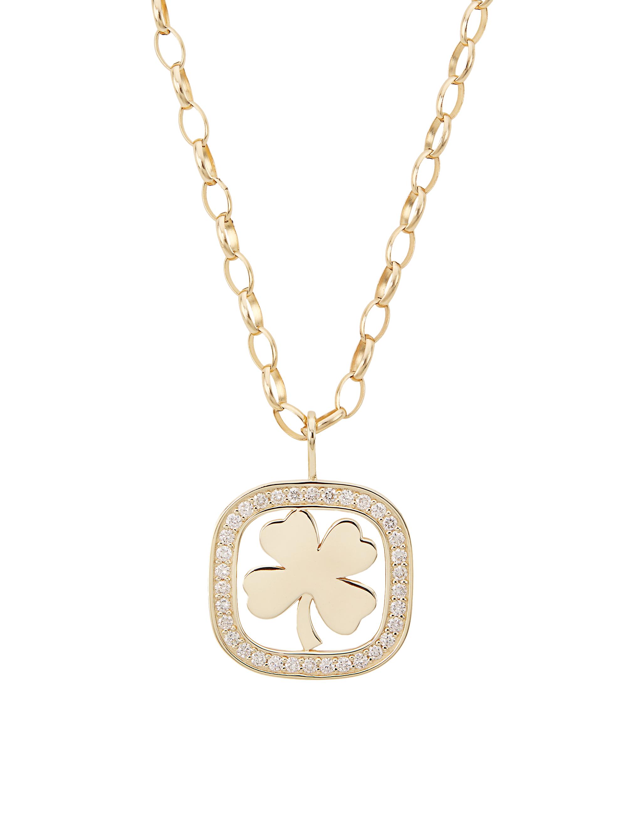 Sydney Evan Women's  Clover 14K Gold & Diamond Open Icon Charm Necklace - Gold