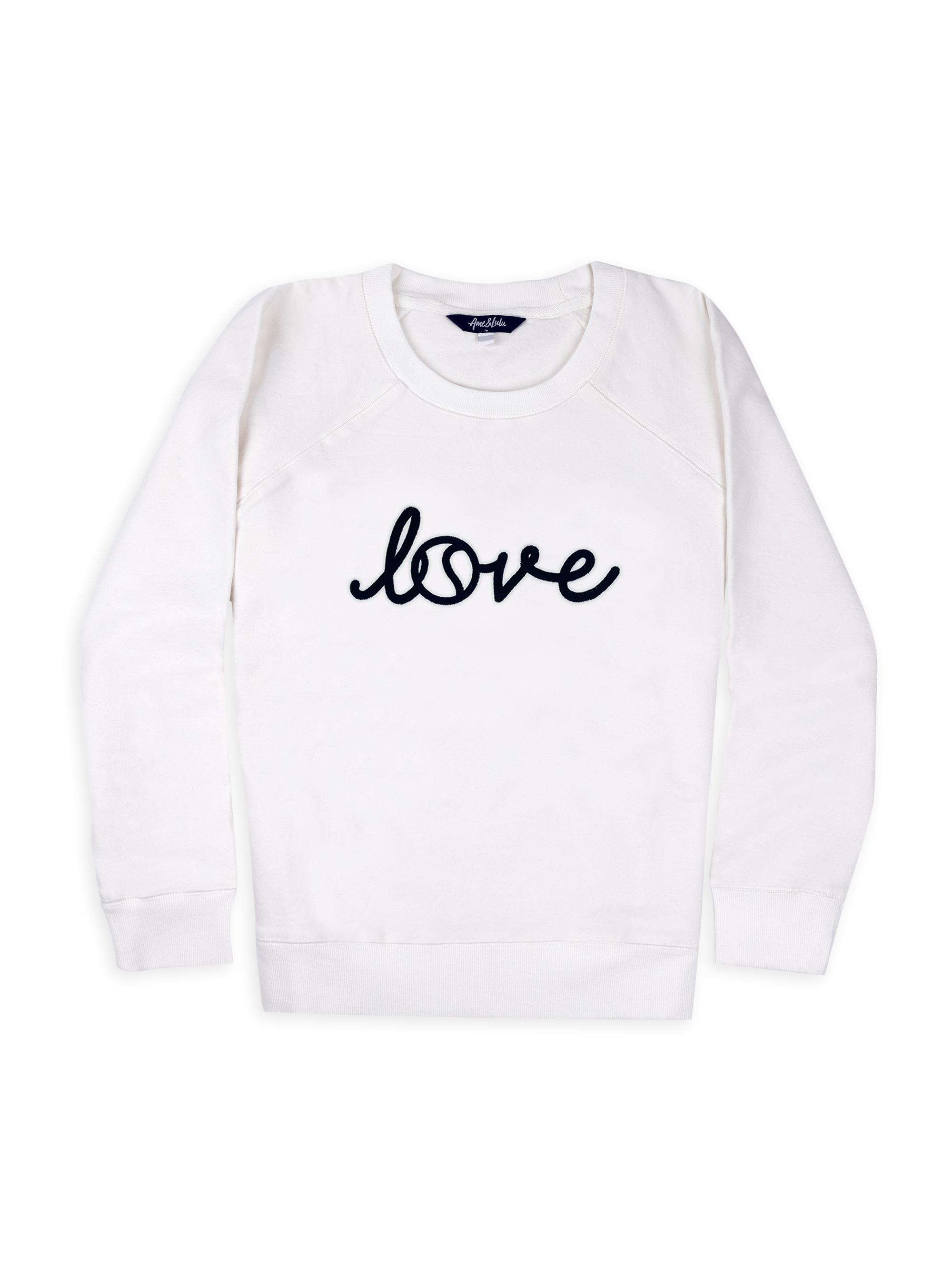 Ame & Lulu Women's Love Stitched Cotton-Blend Sweatshirt - White