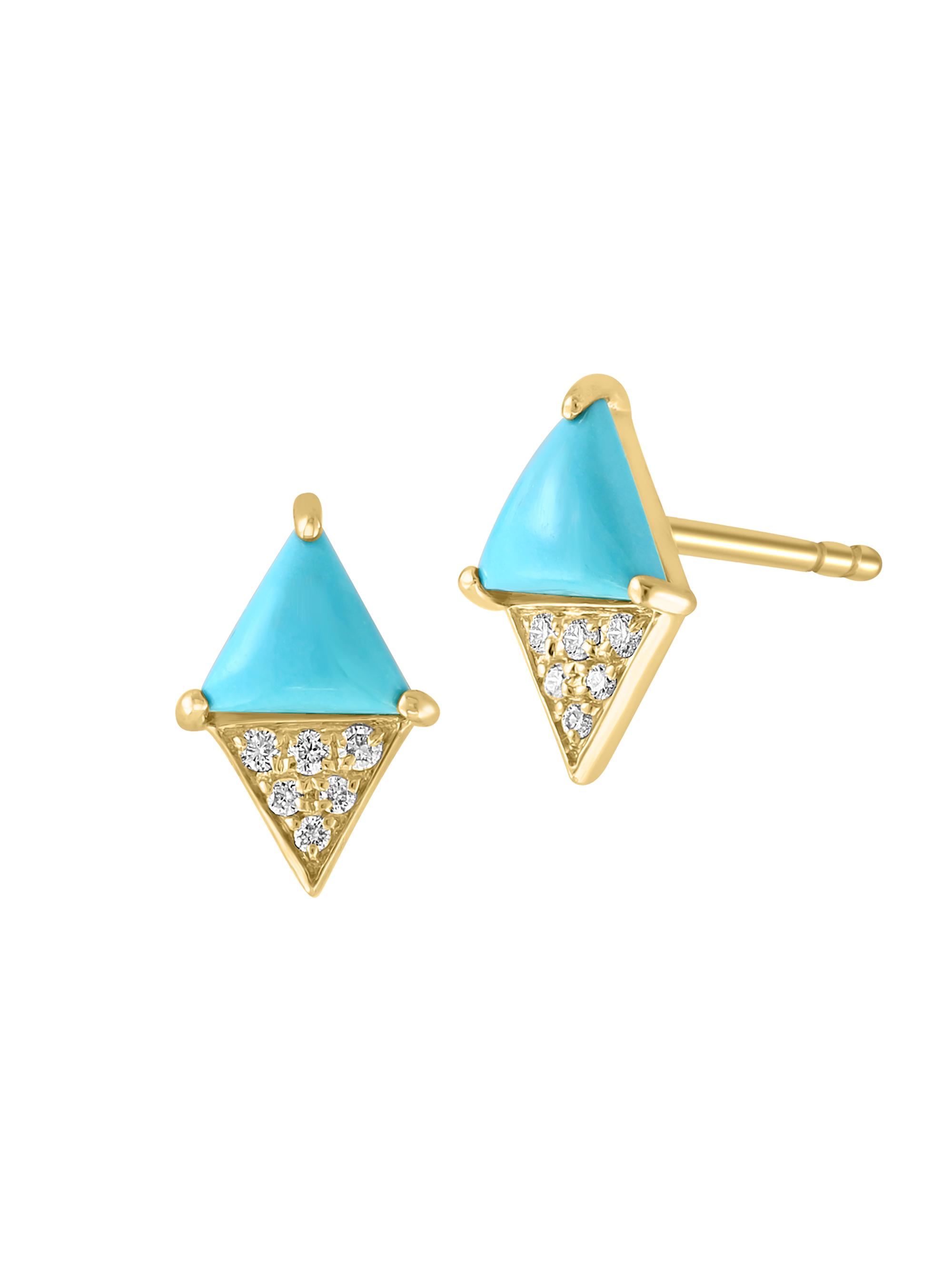 Saks Fifth Avenue Collection Women's 14K Yellow Gold, Turquoise, & 0.06 TCW Diamond Stud Earrings - Blue