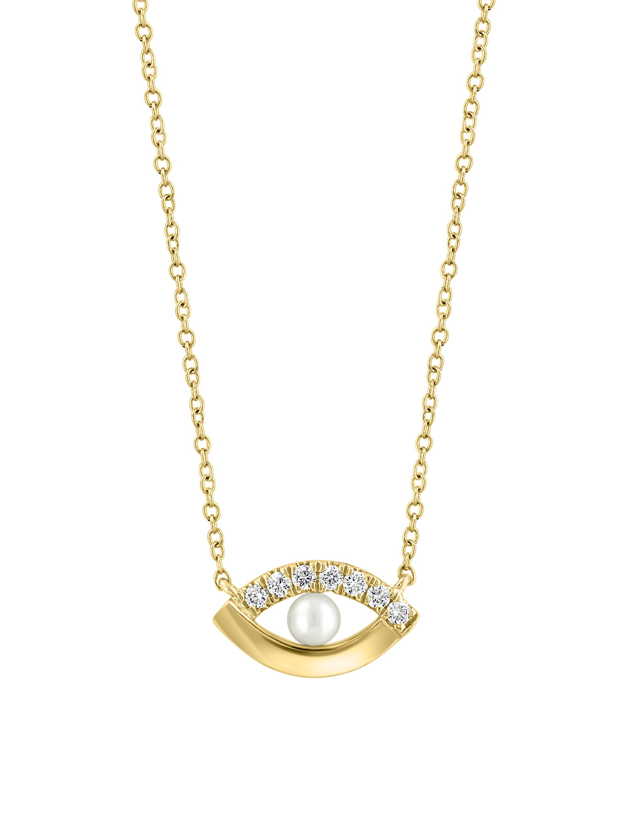 Saks Fifth Avenue Collection Women's 14K Yellow Gold, 3MM Freshwater Pearl, & 0.07 TCW Diamond Evil Eye Pendant Necklace - Yellow Gold