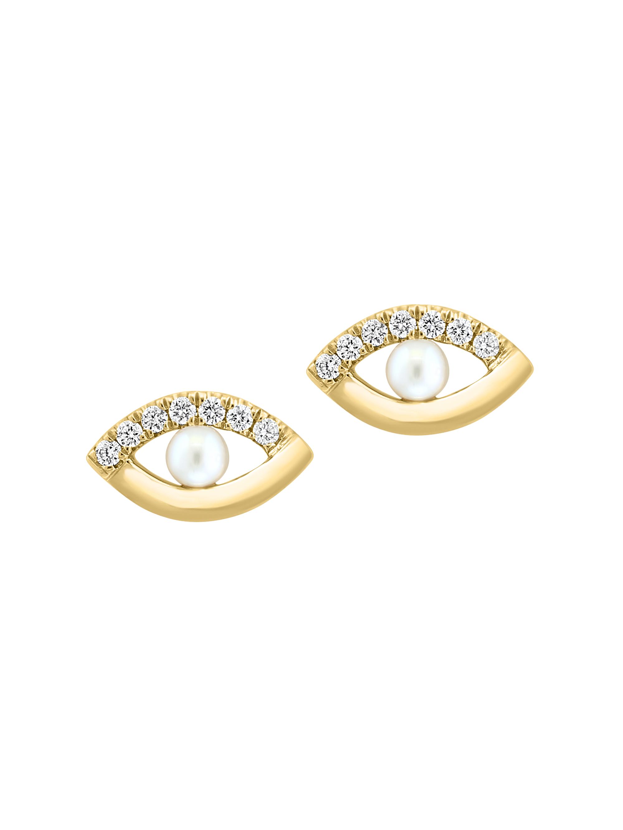 Saks Fifth Avenue Collection Women's 14K Yellow Gold, 3MM Freshwater Pearl, & 0.13 TCW Diamond Evil Eye Stud Earrings - Yellow Gold