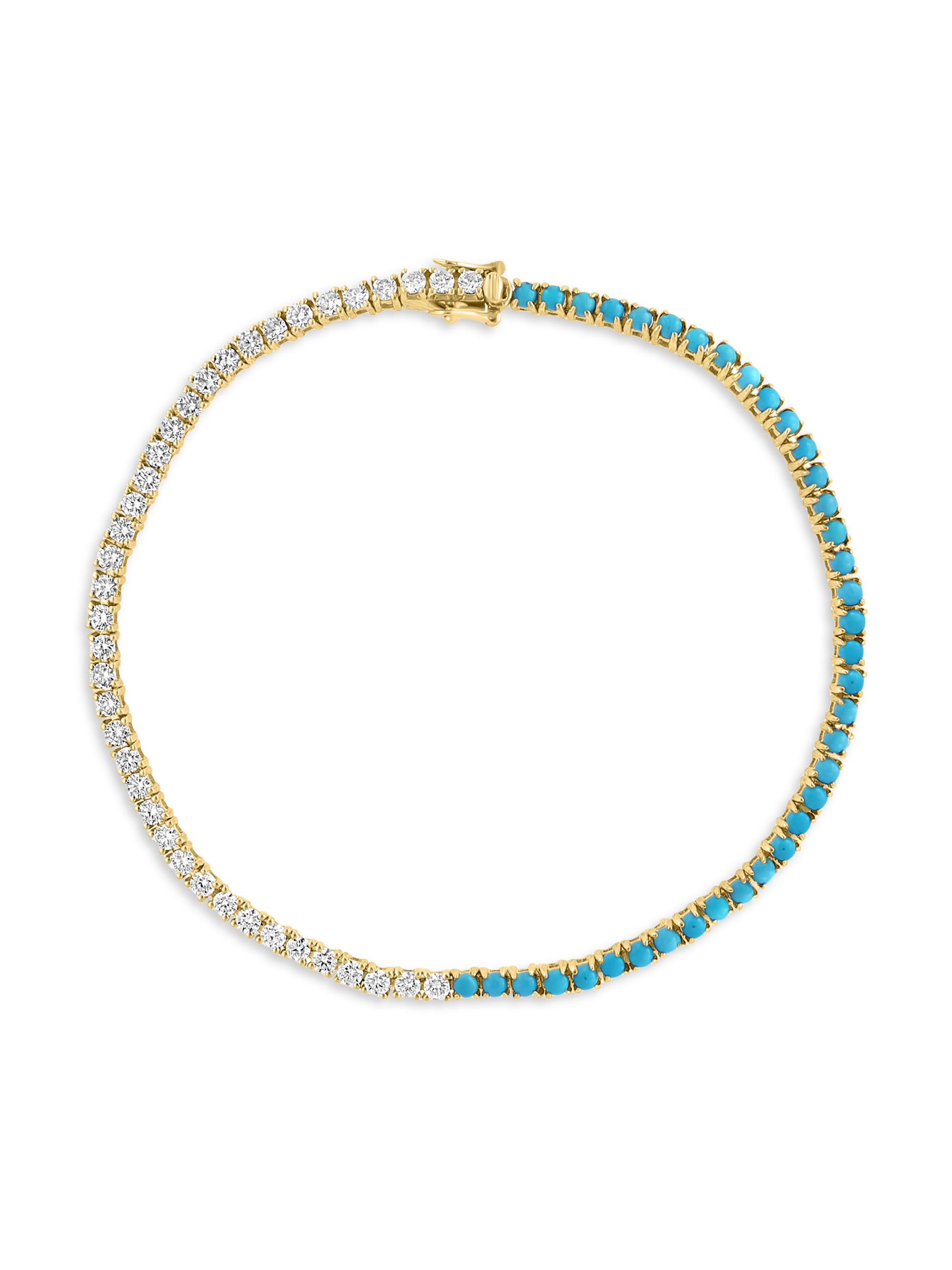 Saks Fifth Avenue Collection Women's 14K Yellow Gold, Turquoise, & 1.15 TCW Diamond Tennis Bracelet - Yellow Gold