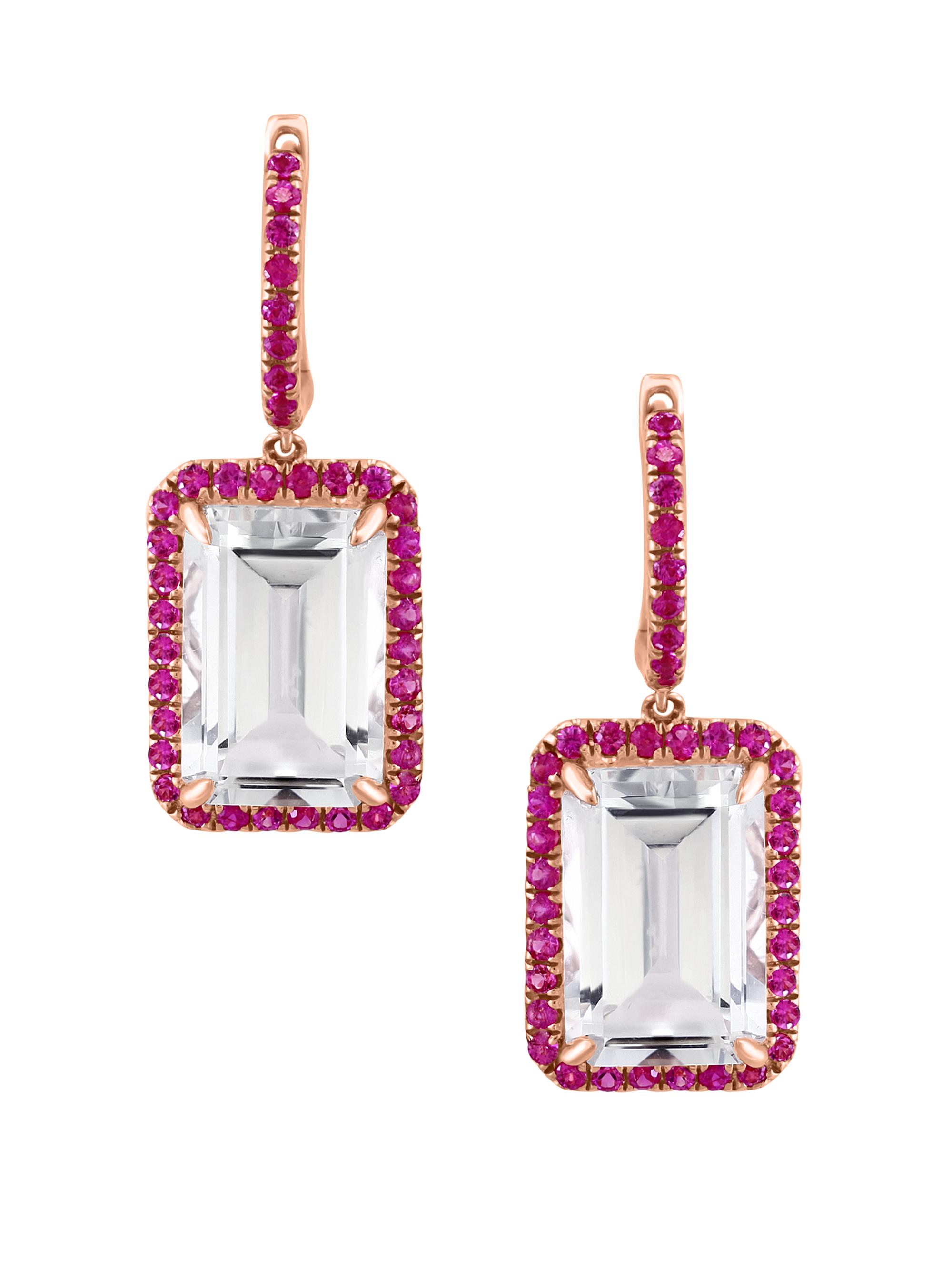 Saks Fifth Avenue Collection Women's 14K Rose Gold, White Topaz, & Pink Sapphire Drop Earrings - Pink